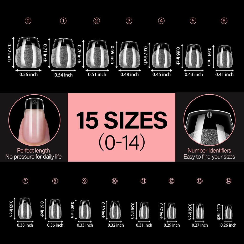 AILLSA Extra Short Coffin Nail Tips – 450pcs, 15 Sizes, Half-M Matte, Full Cover Gelly Tips