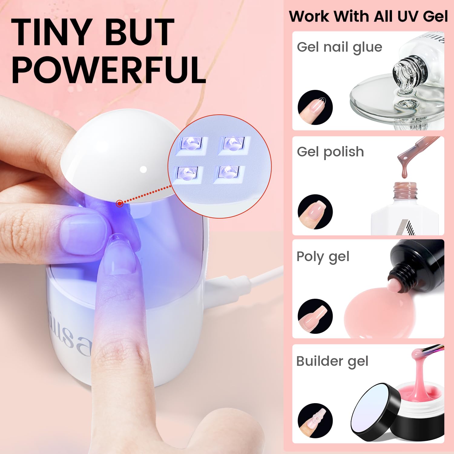 AILLSA Nail Extension Kit Short Almond Tips 240pcs – 2-in-1 Glue & Dehydrator, UV Lamp & Top Coat for Beginners