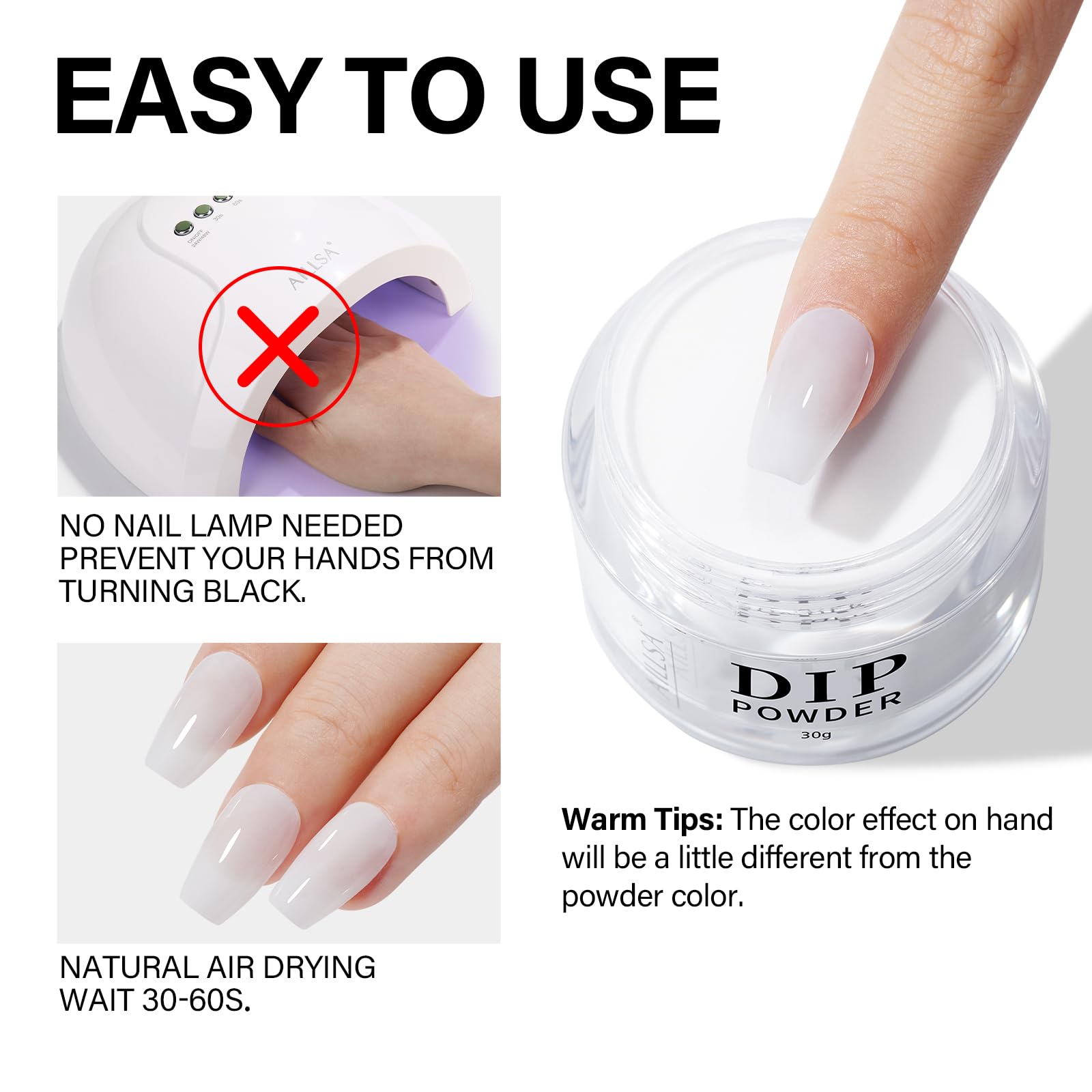 AILLSA Milky White Dip Powder – Nude Translucent Jelly Nail Dip Powder, 1 oz