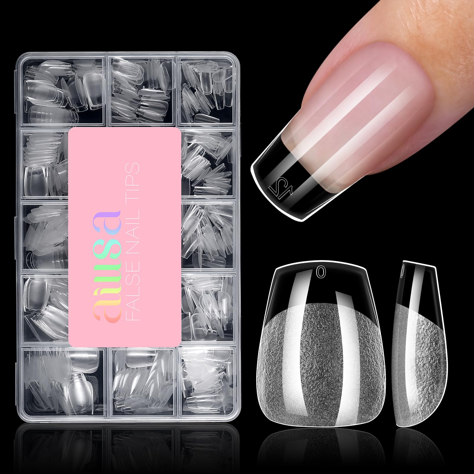 AILLSA Extra Short Coffin Nail Tips – 450pcs, 15 Sizes, Half-M Matte, Full Cover Gelly Tips