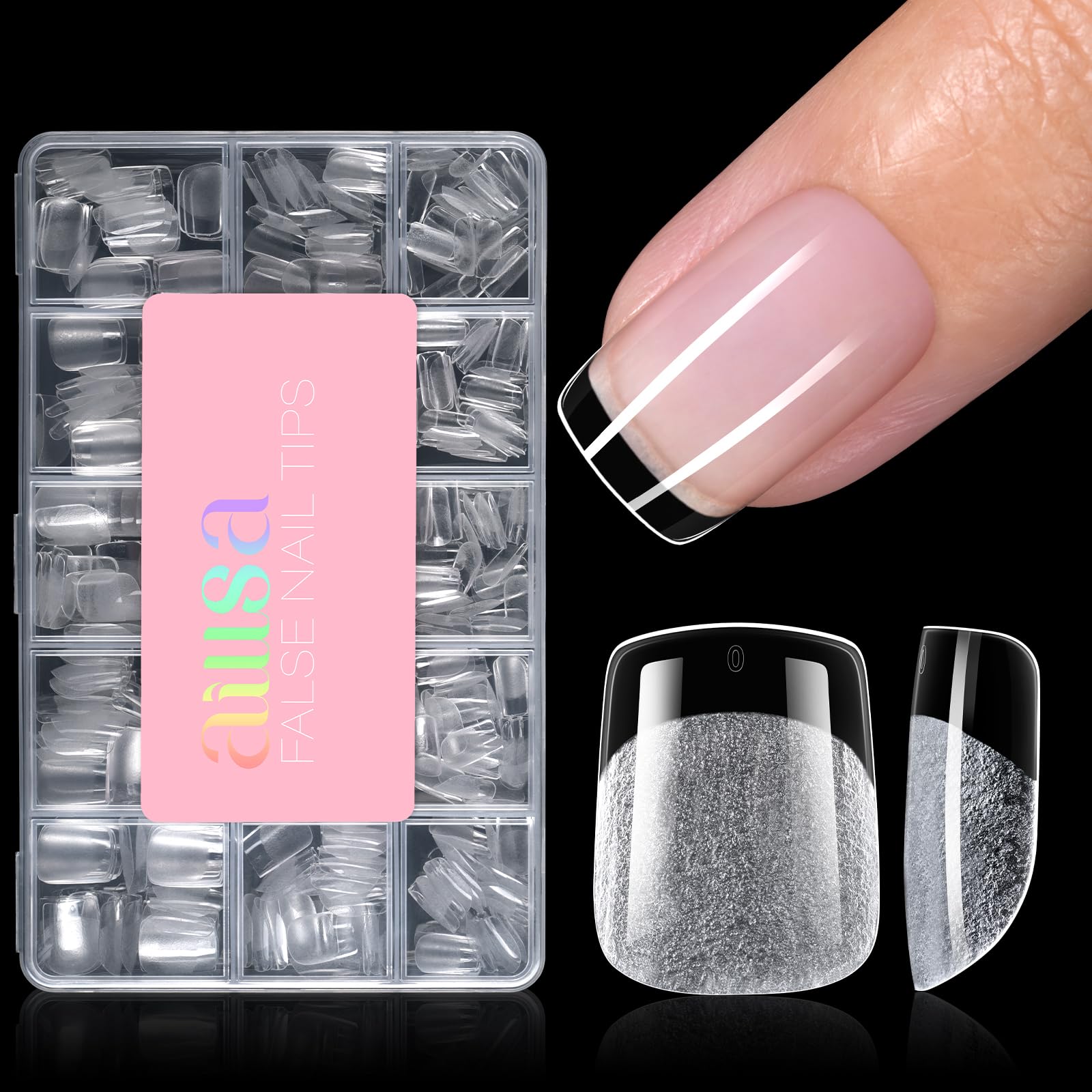 AILLSA Extra Short Square Nail Tips – 450pcs, 15 Sizes, Half-Matte Finish, Gel Nail Tips