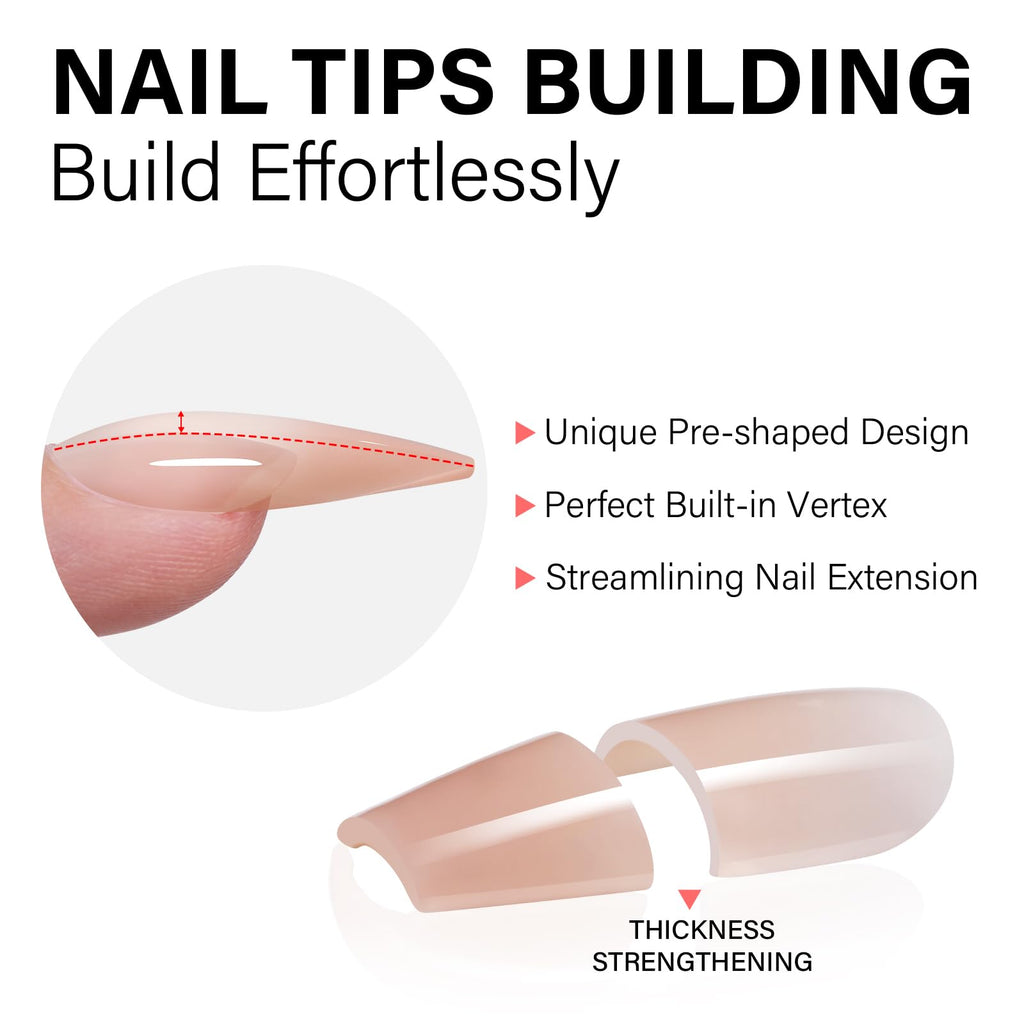 AILLSA Almond Press On Nails 140 PCS – 4-in-1 Gel Tips, Nude Natural Look