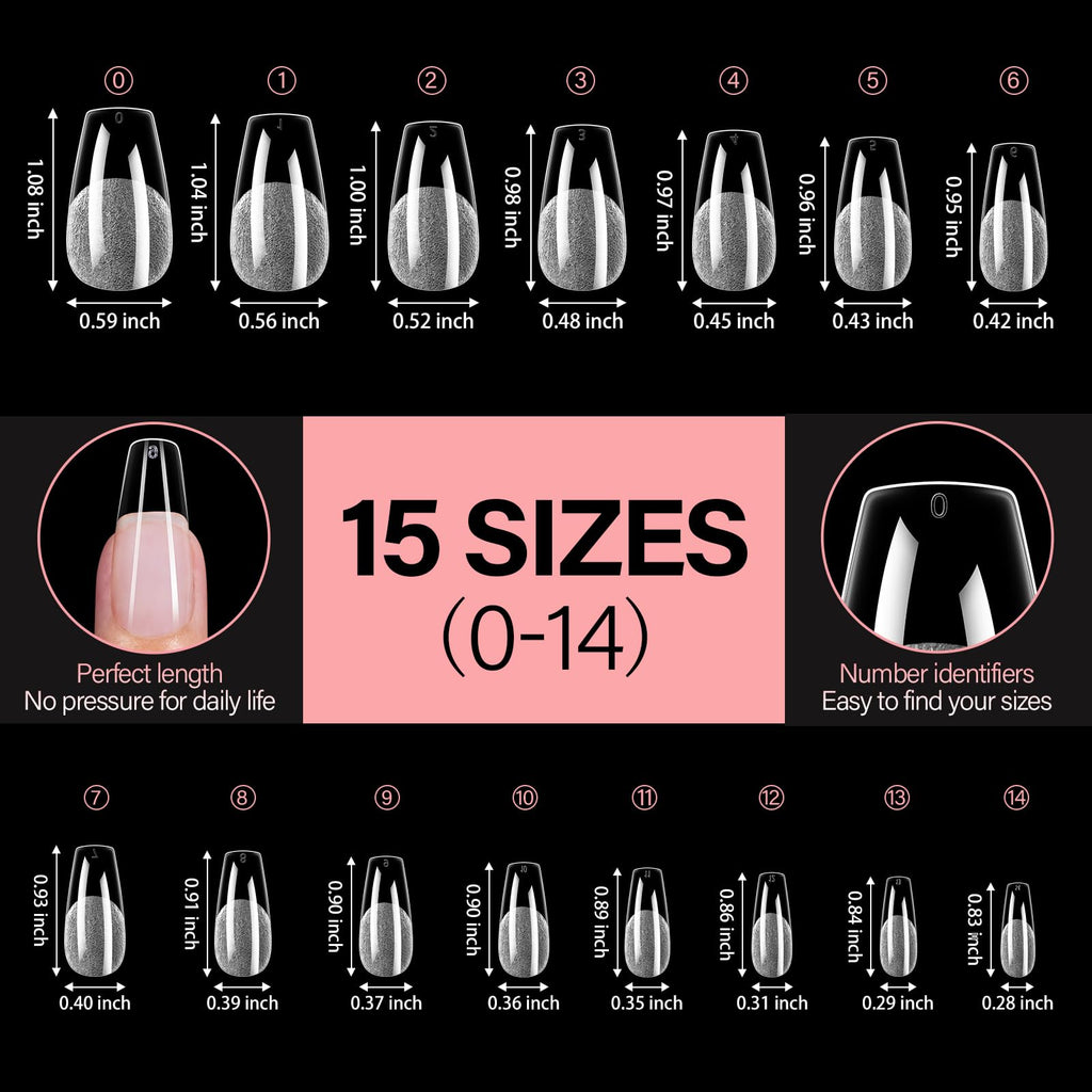 AILLSA Medium Coffin Nail Tips – Full Cover, Half Matte, 450pcs, 15 Sizes, DIY Nail Tips