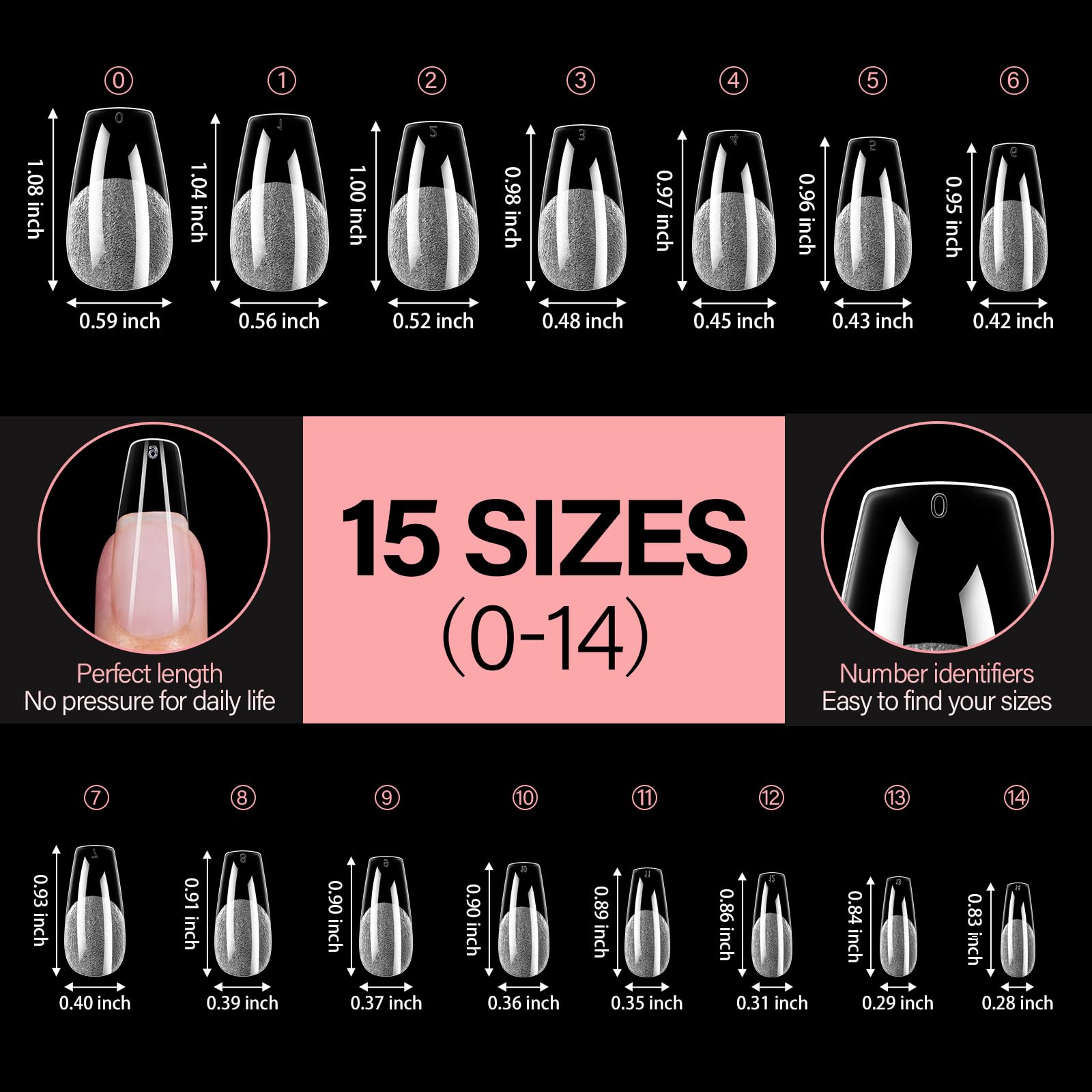 AILLSA Medium Coffin Nail Tips – Full Cover, Half Matte, 450pcs, 15 Sizes, DIY Nail Tips