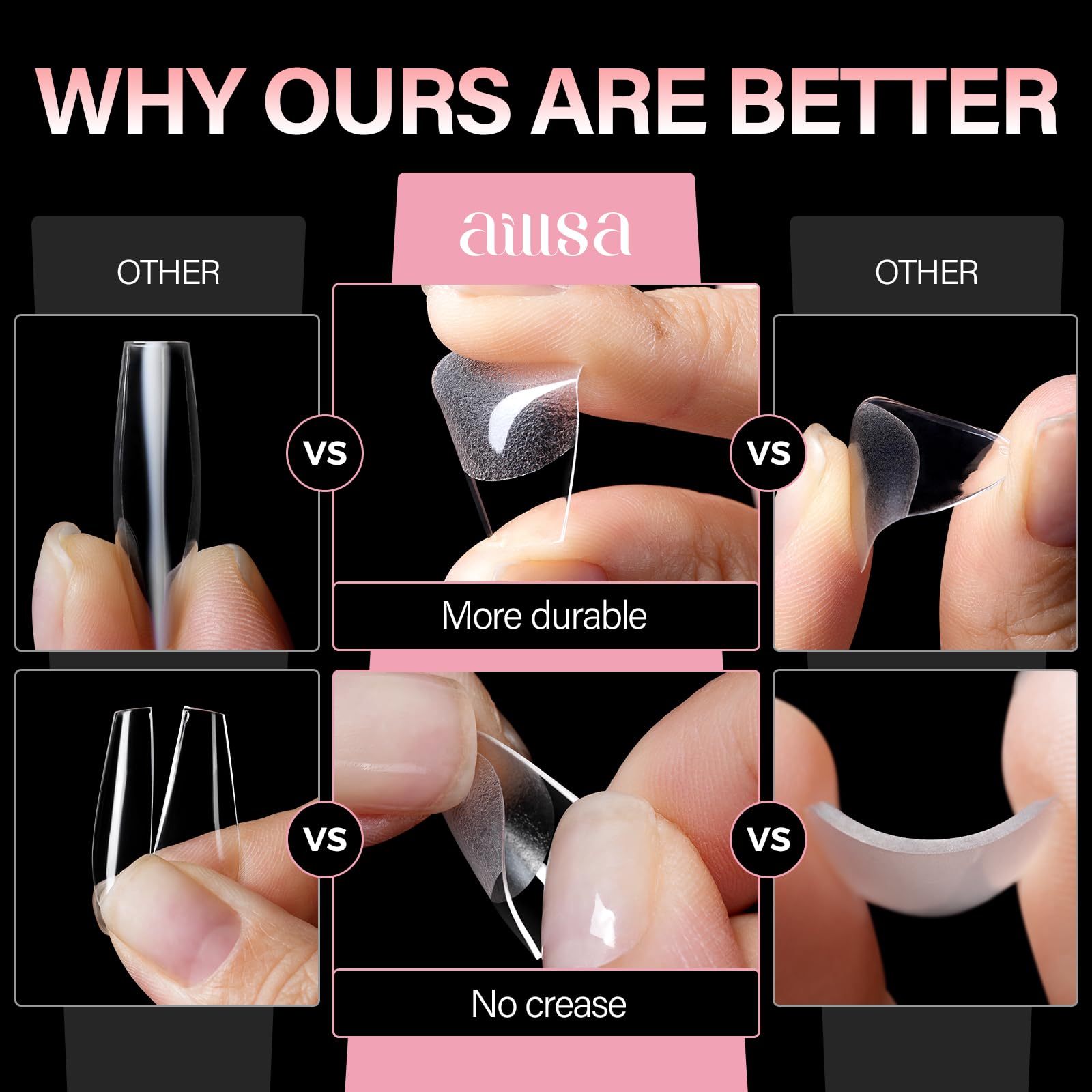 AILLSA Short Coffin Nail Tips for DIY Beginners – 450pcs, 15 Sizes, Half Matte Finish