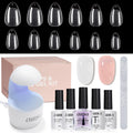 AILLSA Nail Extension Kit Short Almond Tips 240pcs – 2-in-1 Glue & Dehydrator, UV Lamp & Top Coat for Beginners