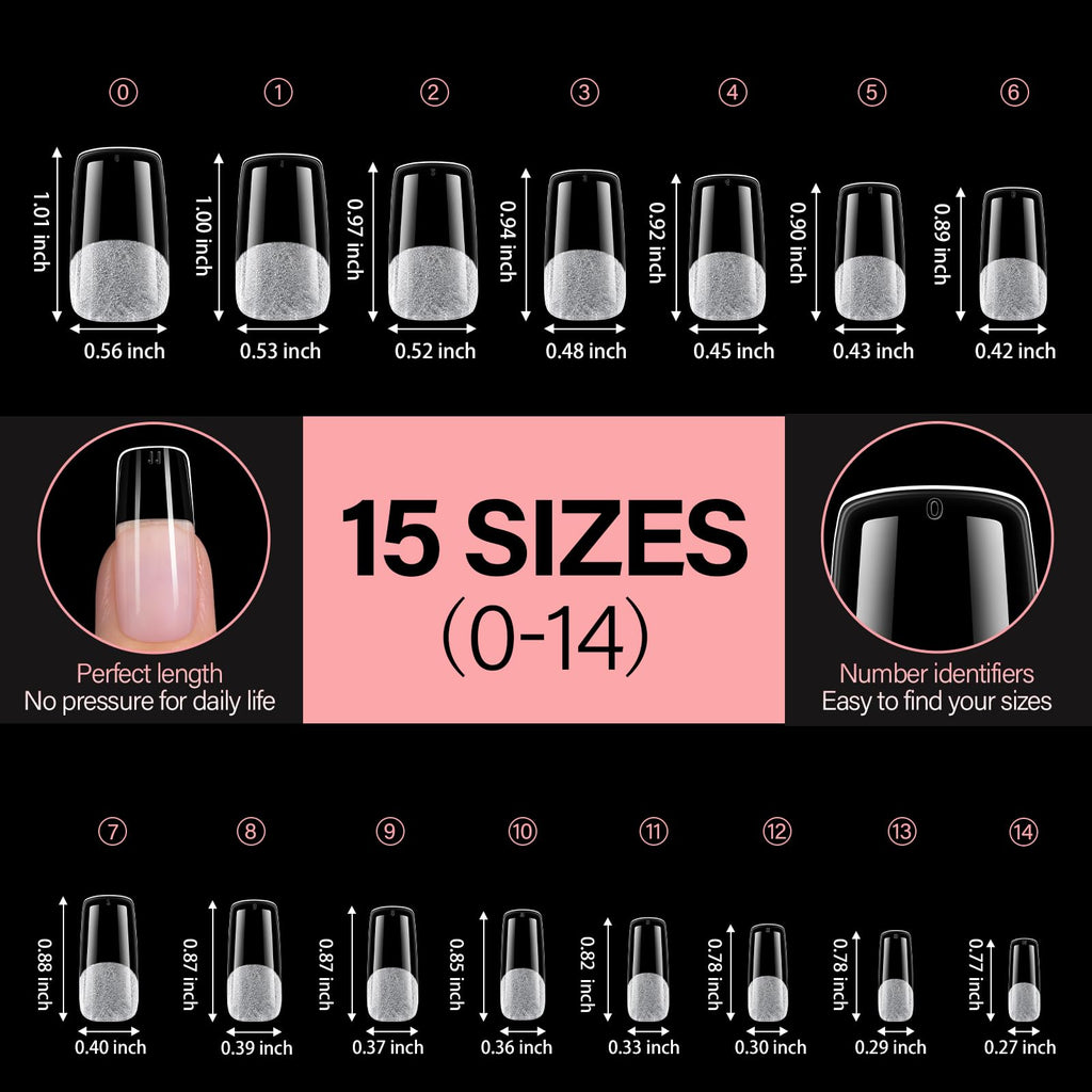 AILLSA Medium Square Nail Tips – Full Cover Half Matte, 450pcs Pre-filed Nails for Press-On Gel Manicures