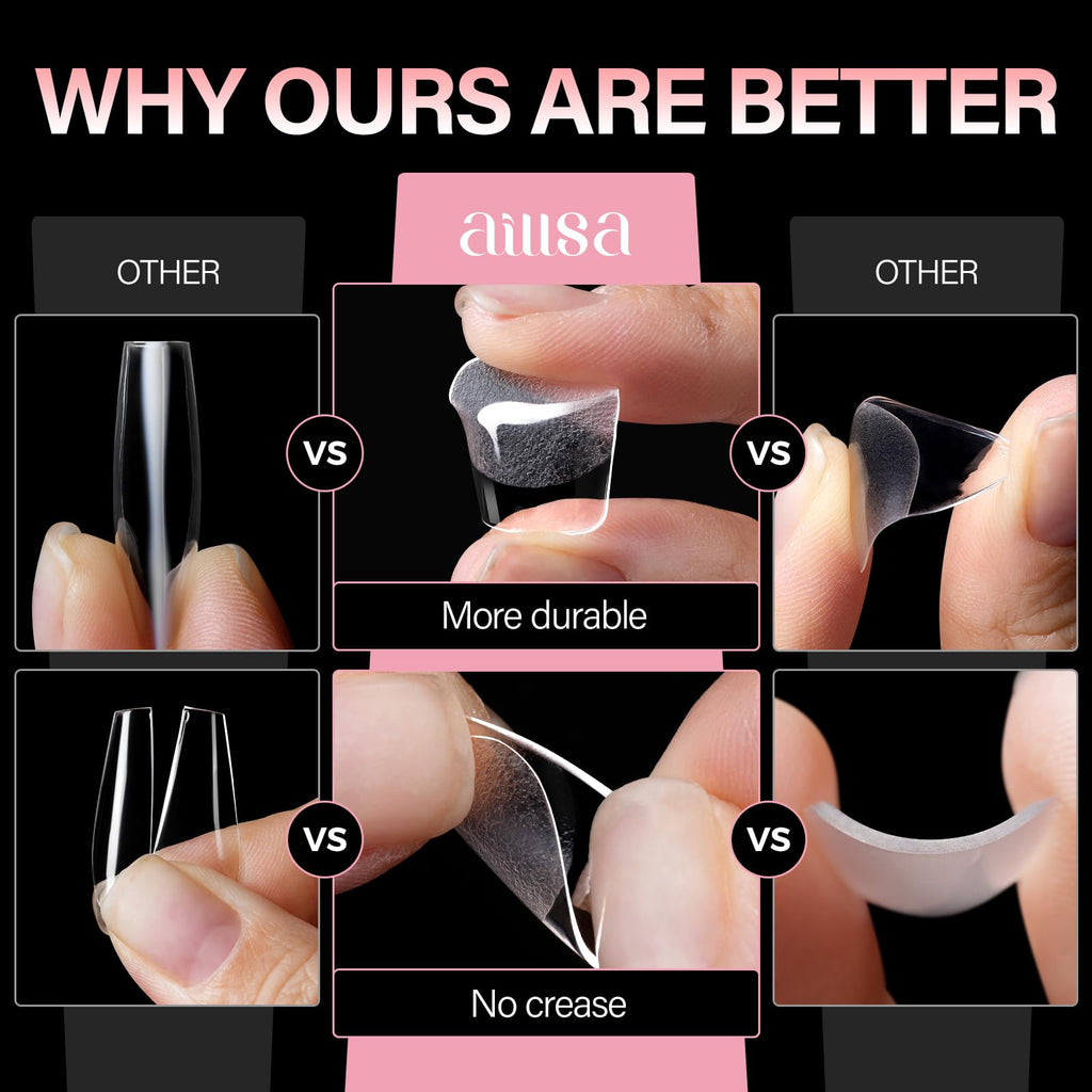 AILLSA Extra Short Square Nail Tips – 450pcs, 15 Sizes, Half-Matte Finish, Gel Nail Tips