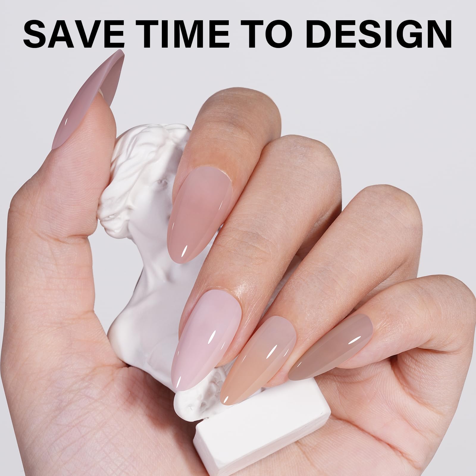AILLSA Almond Press On Nails 140 PCS – 4-in-1 Gel Tips, Nude Natural Look