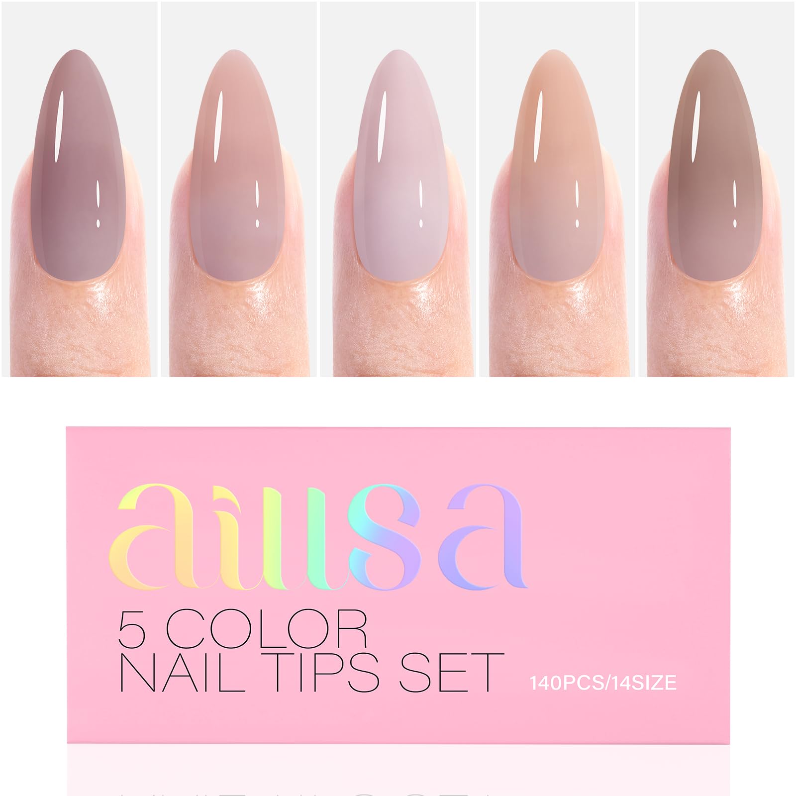 AILLSA Almond Press On Nails 140 PCS – 4-in-1 Gel Tips, Nude Natural Look
