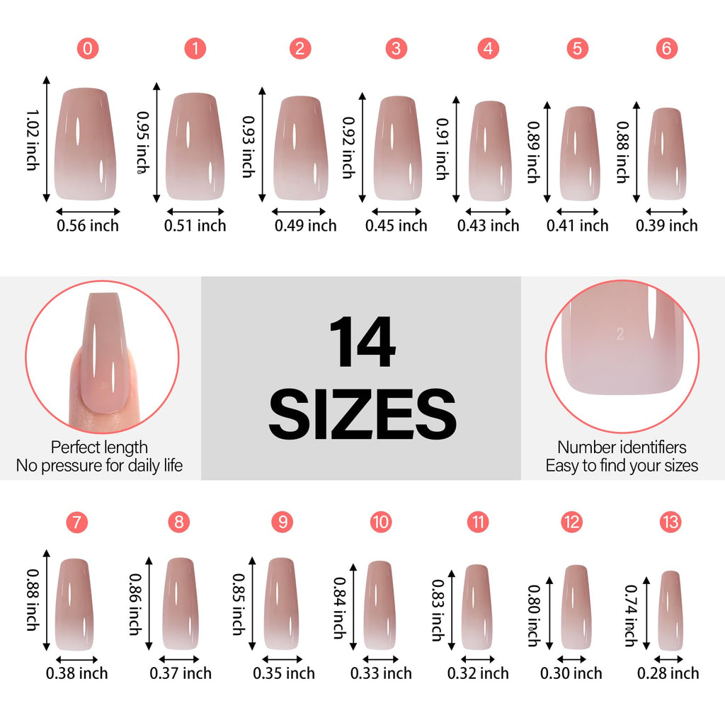 AILLSA RealFit Nude Tone Mixed Color Press On Nails – 4-in-1 Pre-Shaped Medium Coffin Full Cover, 140 PCS