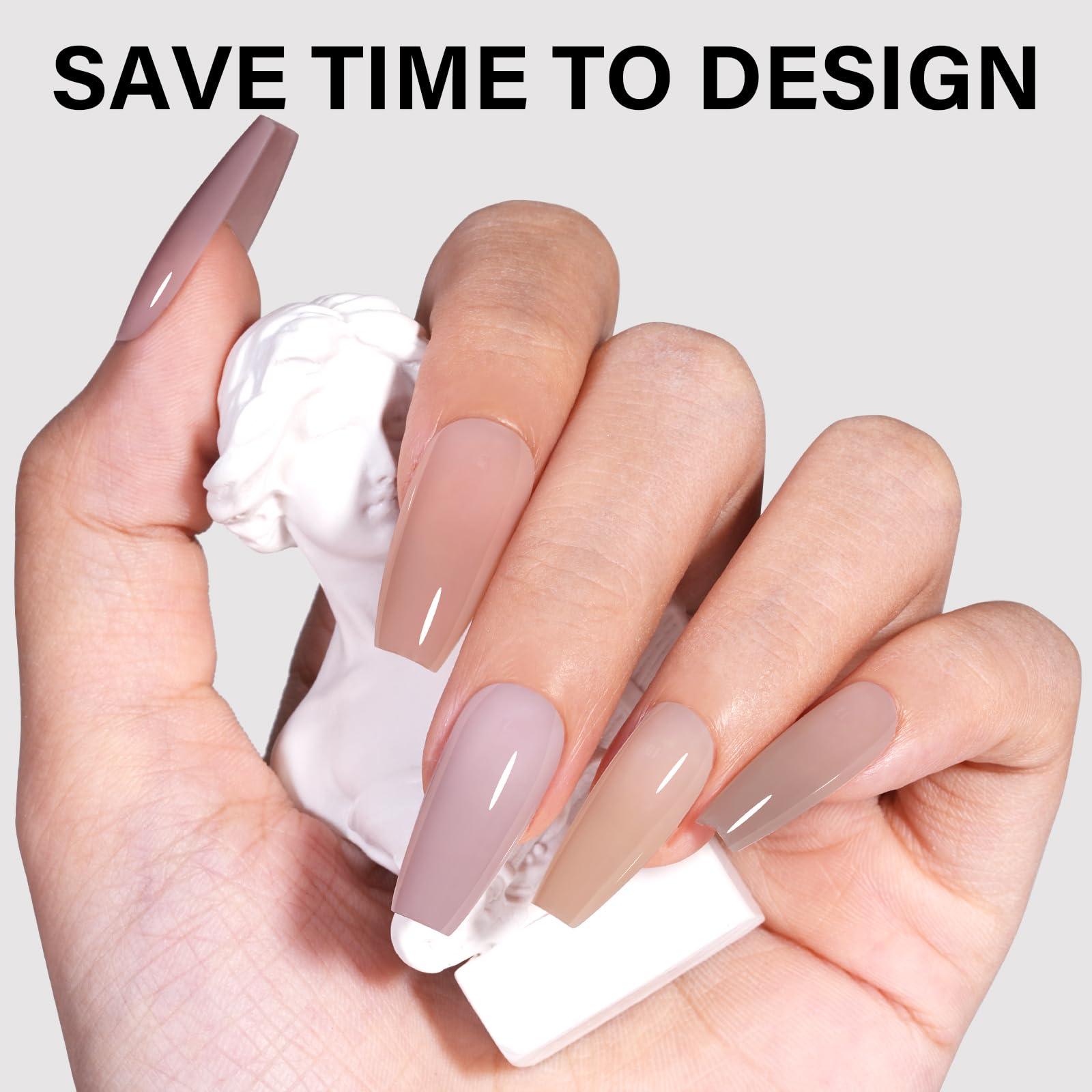 AILLSA RealFit Nude Tone Mixed Color Press On Nails – 4-in-1 Pre-Shaped Medium Coffin Full Cover, 140 PCS