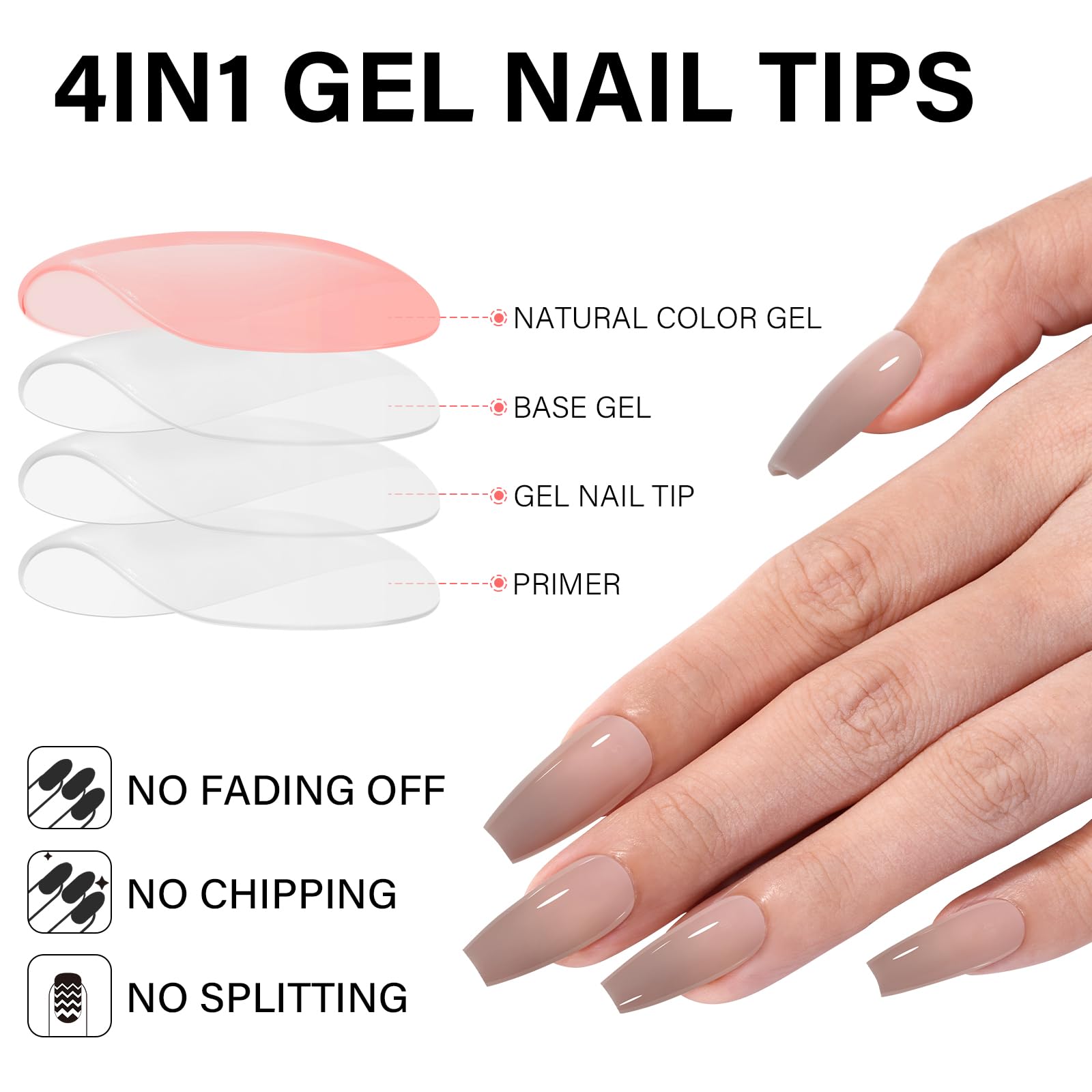 AILLSA RealFit Nude Tone Mixed Color Press On Nails – 4-in-1 Pre-Shaped Medium Coffin Full Cover, 140 PCS