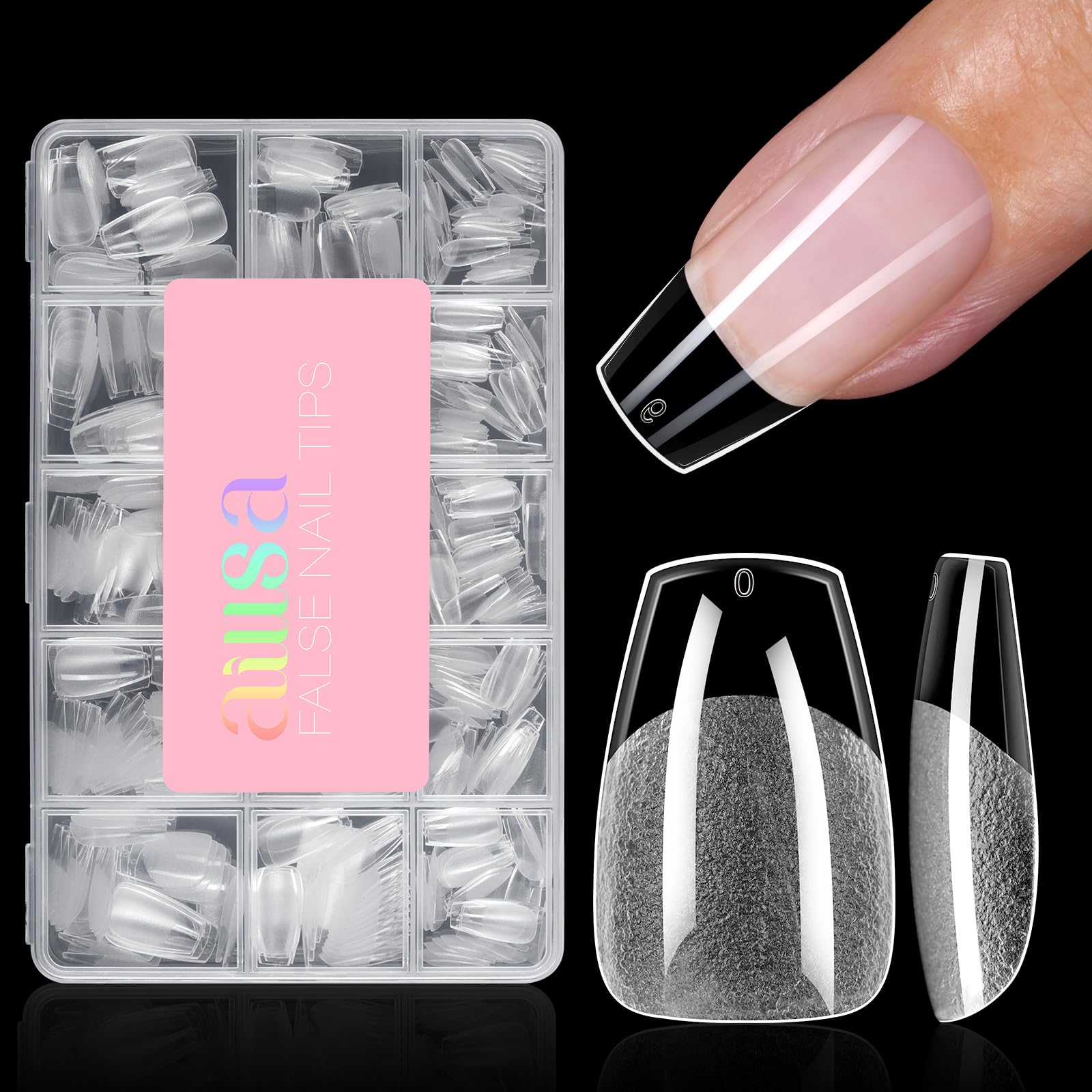 AILLSA Short Coffin Nail Tips for DIY Beginners – 450pcs, 15 Sizes, Half Matte Finish
