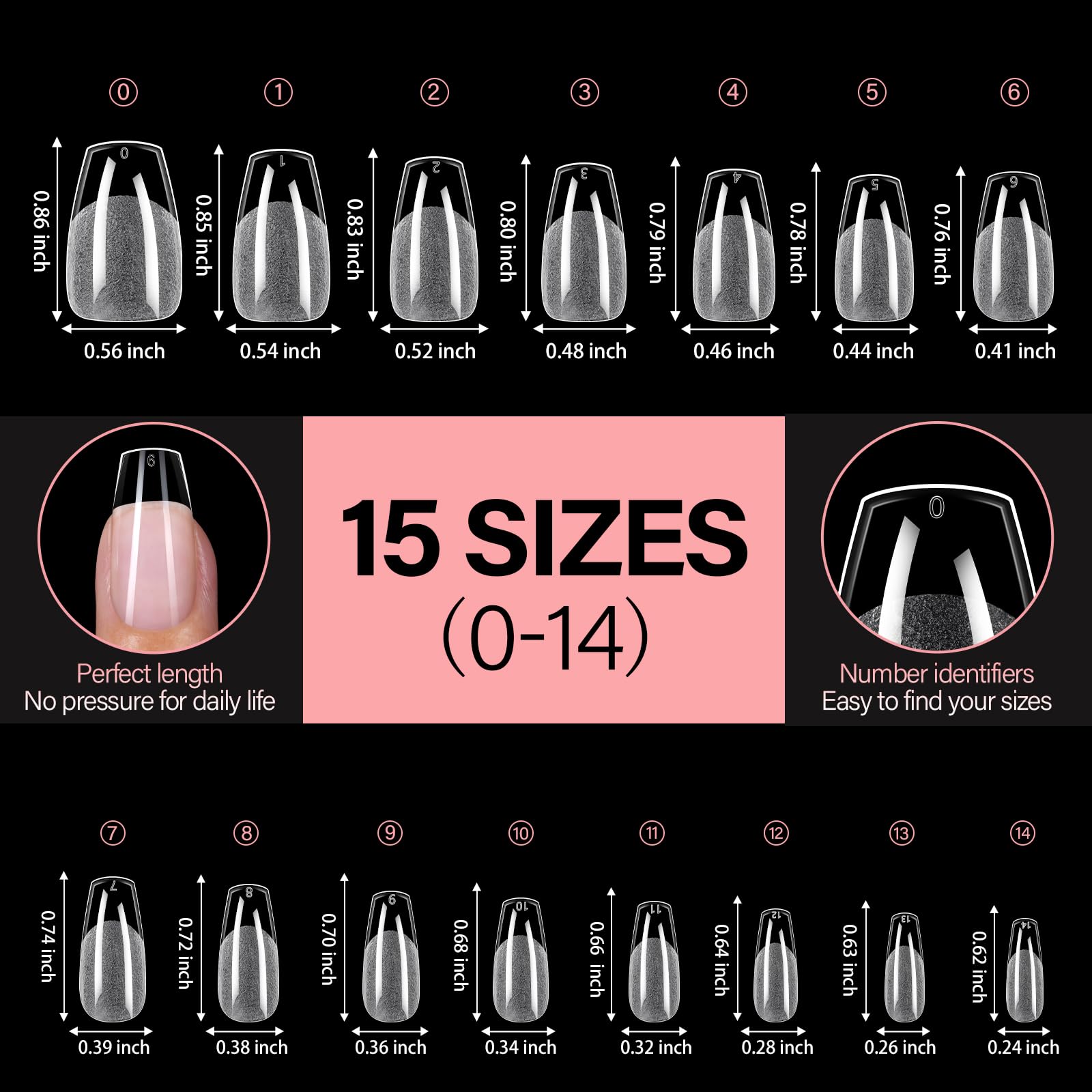 AILLSA Short Coffin Nail Tips for DIY Beginners – 450pcs, 15 Sizes, Half Matte Finish