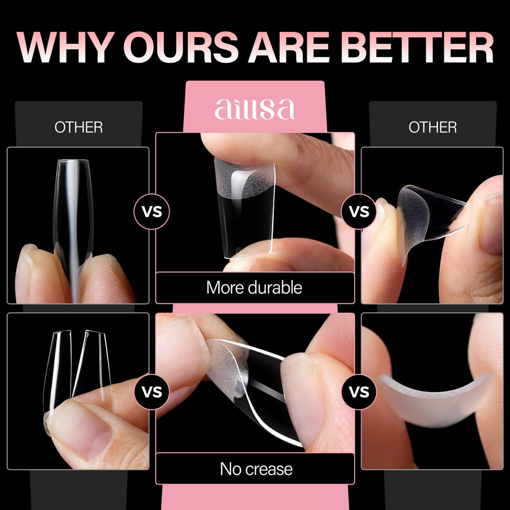 AILLSA Medium Square Nail Tips – Full Cover Half Matte, 450pcs Pre-filed Nails for Press-On Gel Manicures