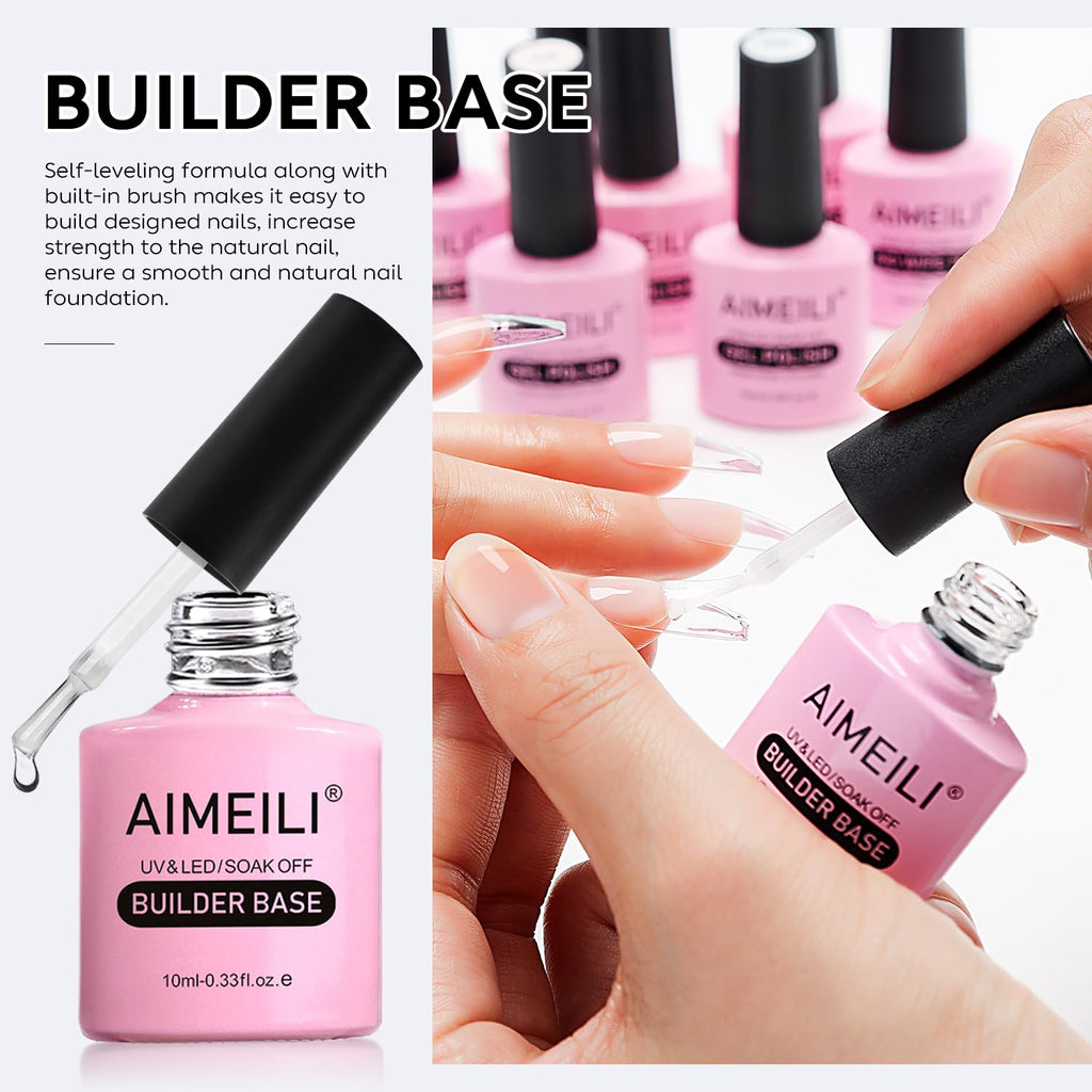 AIMEILI Builder Base Clear Sheer Color Gel – Hema Free, Vegan 6x10ml Kit