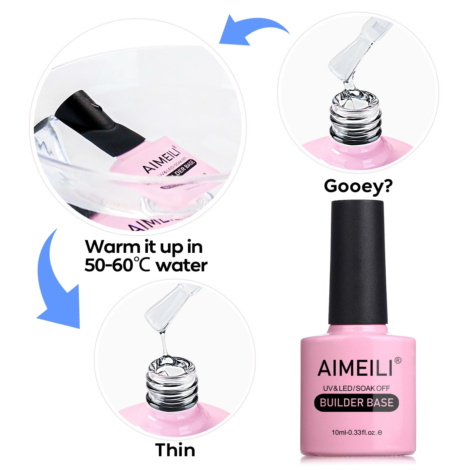 AIMEILI Builder Base Clear Sheer Color Gel – Hema Free, Vegan 6x10ml Kit