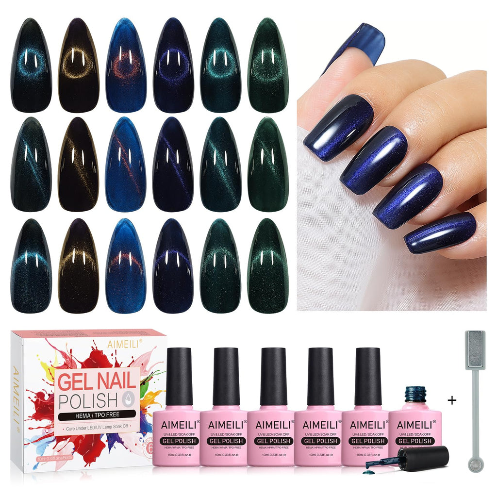 AIMEILI Cat Eye Gel Nail Polish Kit – 6x10ml, HEMA-Free, Vegan & Cruelty-Free