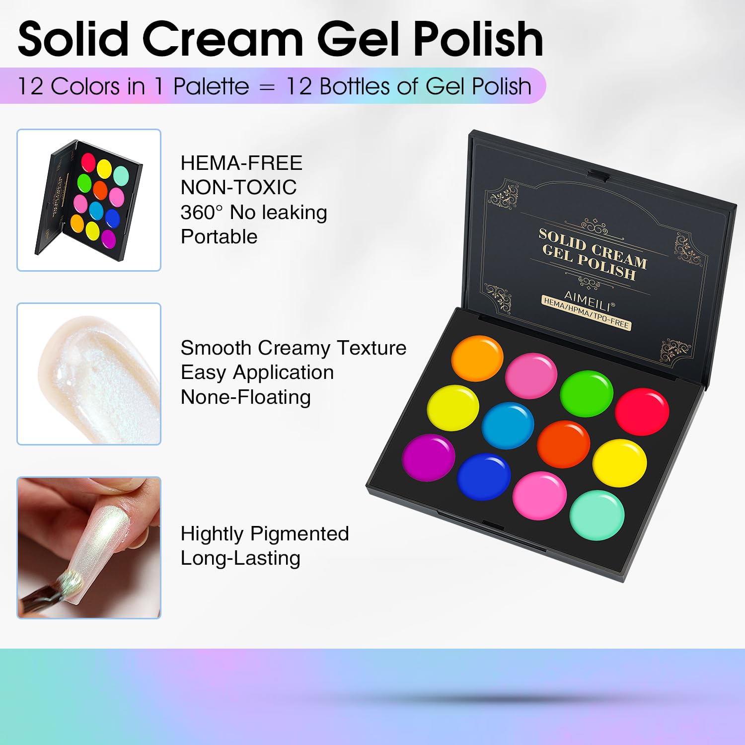 AIMEILI Hema Free Solid Gel Nail Polish – 12 Colors, UV/LED Cure