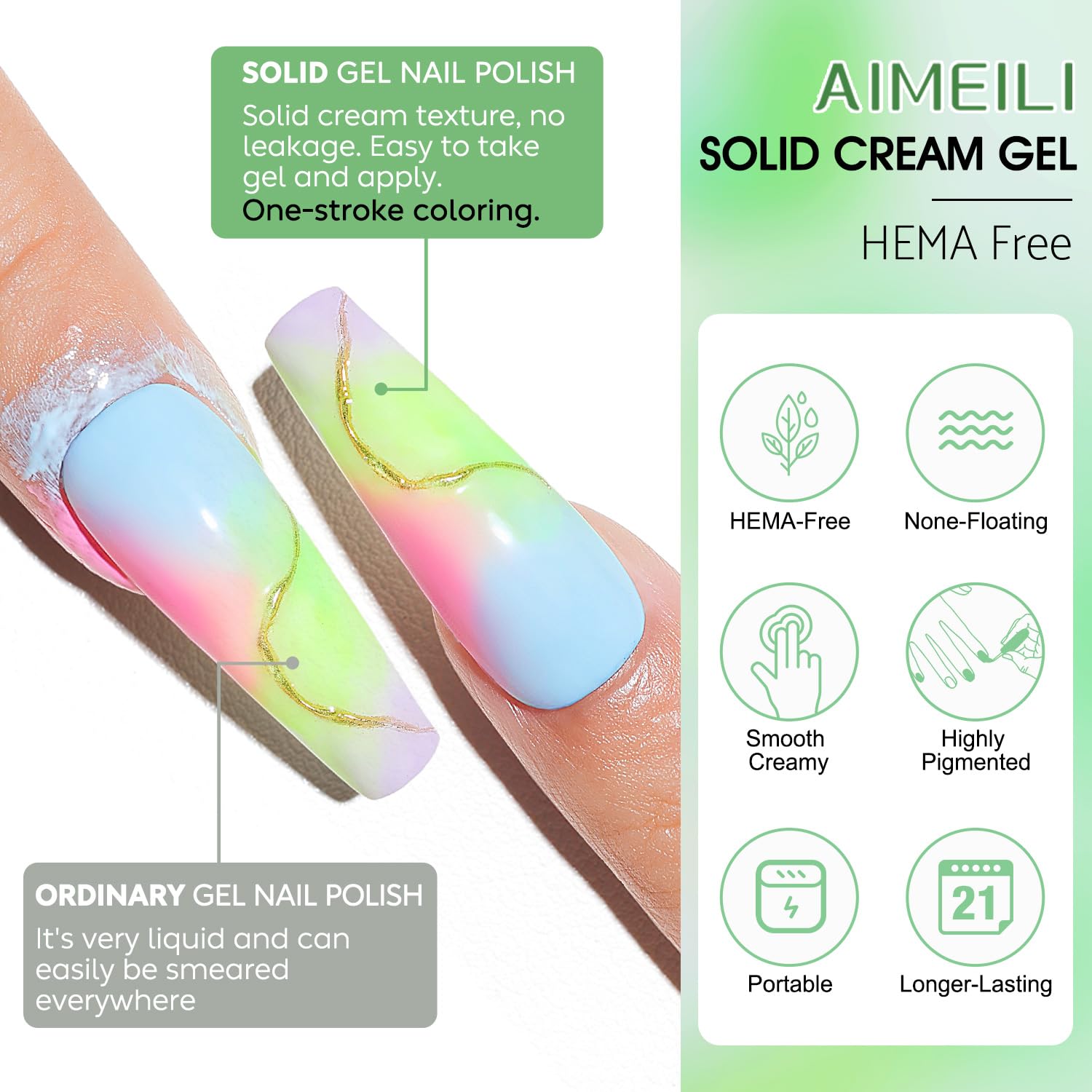 AIMEILI Hema Free Solid Gel Nail Polish – 12 Colors, UV/LED Cure