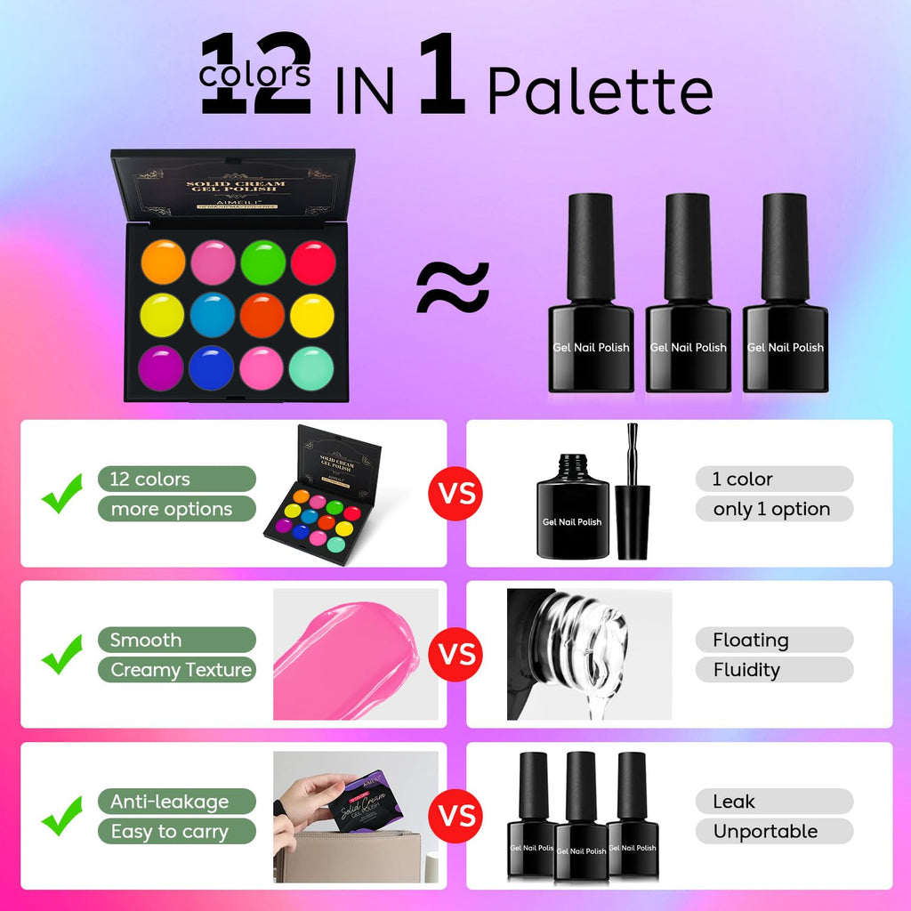 AIMEILI Hema Free Solid Gel Nail Polish – 12 Colors, UV/LED Cure
