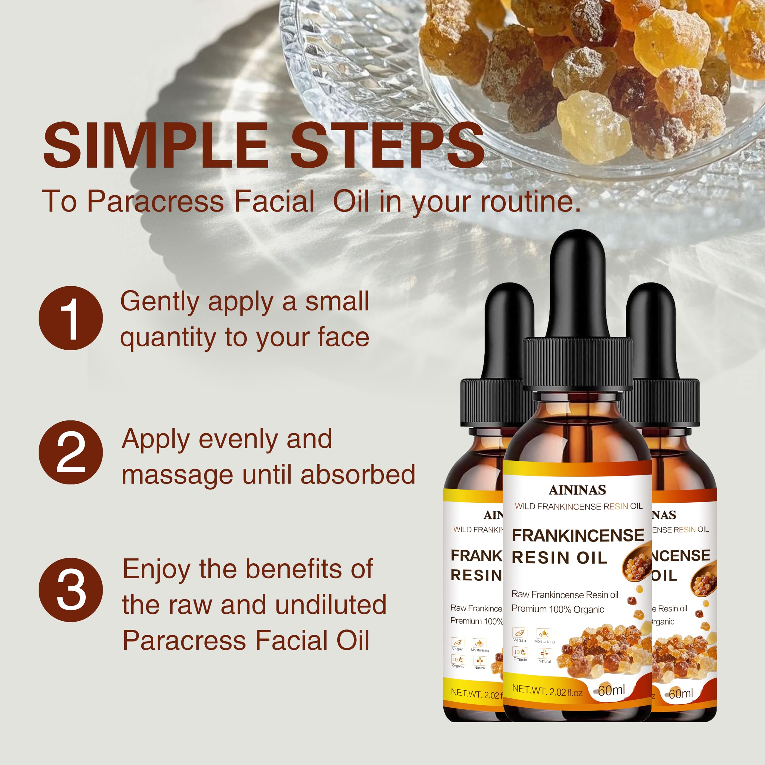AININAS Organic Frankincense Resin Facial Oil – Deep Hydration & Anti-Aging (2 oz)