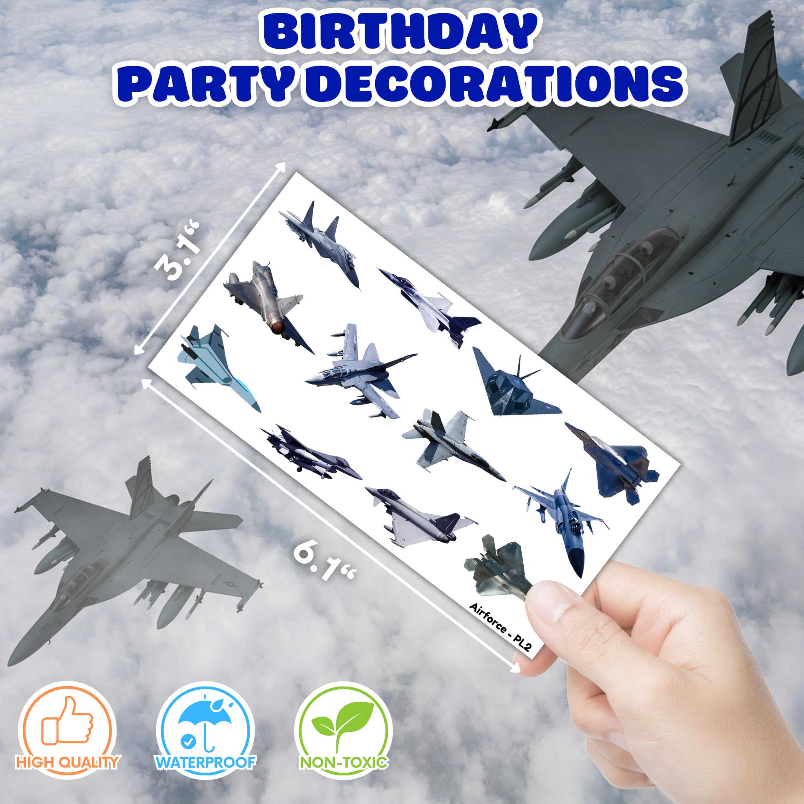 96 PCS US Airplane Jet Fighter Temporary Tattoos – Party Favors & Decorations for Kids and Adults