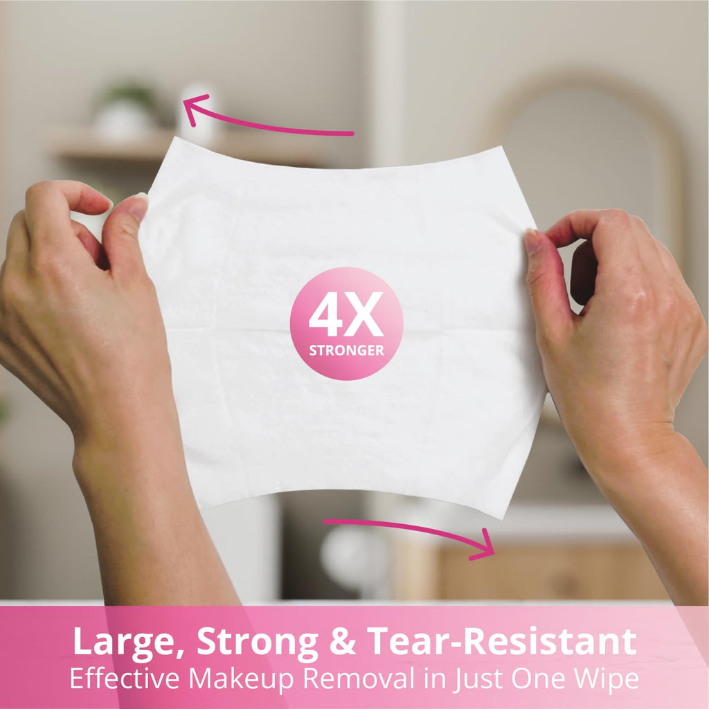 Air Jungles Makeup Remover Wipes – Extra Large 6x8, Alcohol-Free & Fragrance-Free, Vitamin E, Pack of 4