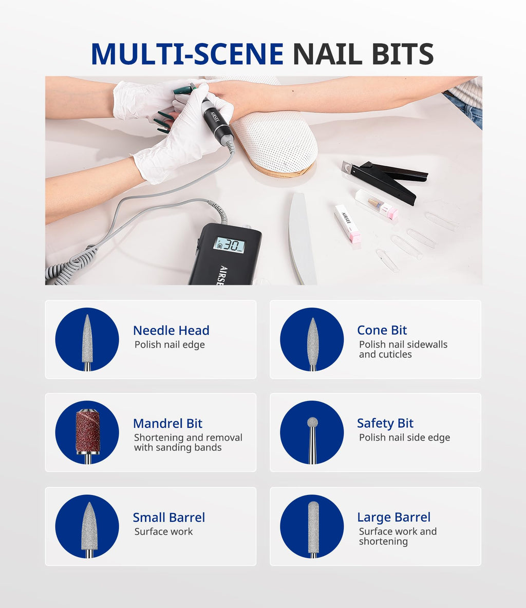 AirSee E8 Rechargeable Nail Drill — 30000 RPM Cordless High-Speed Electric File