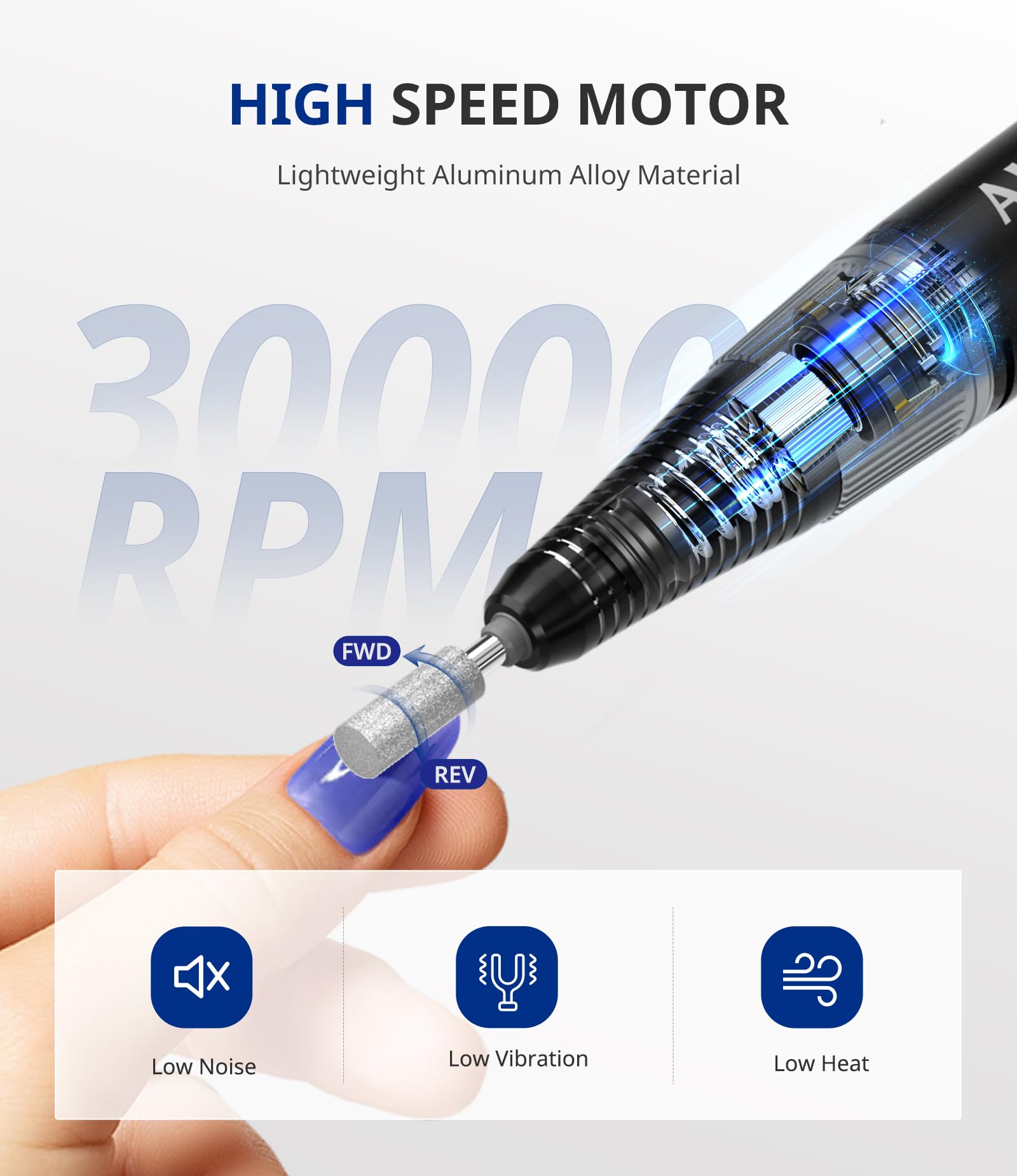 AirSee E8 Rechargeable Nail Drill — 30000 RPM Cordless High-Speed Electric File