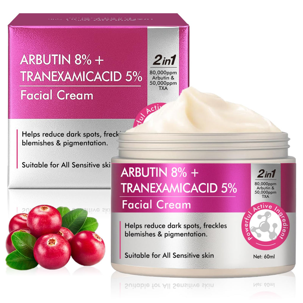 AiRunTech Arbutin 8% + Tranexamic Acid 5% Cream — Fade Dark Spots, Blemishes & Pigmentation, 60ML