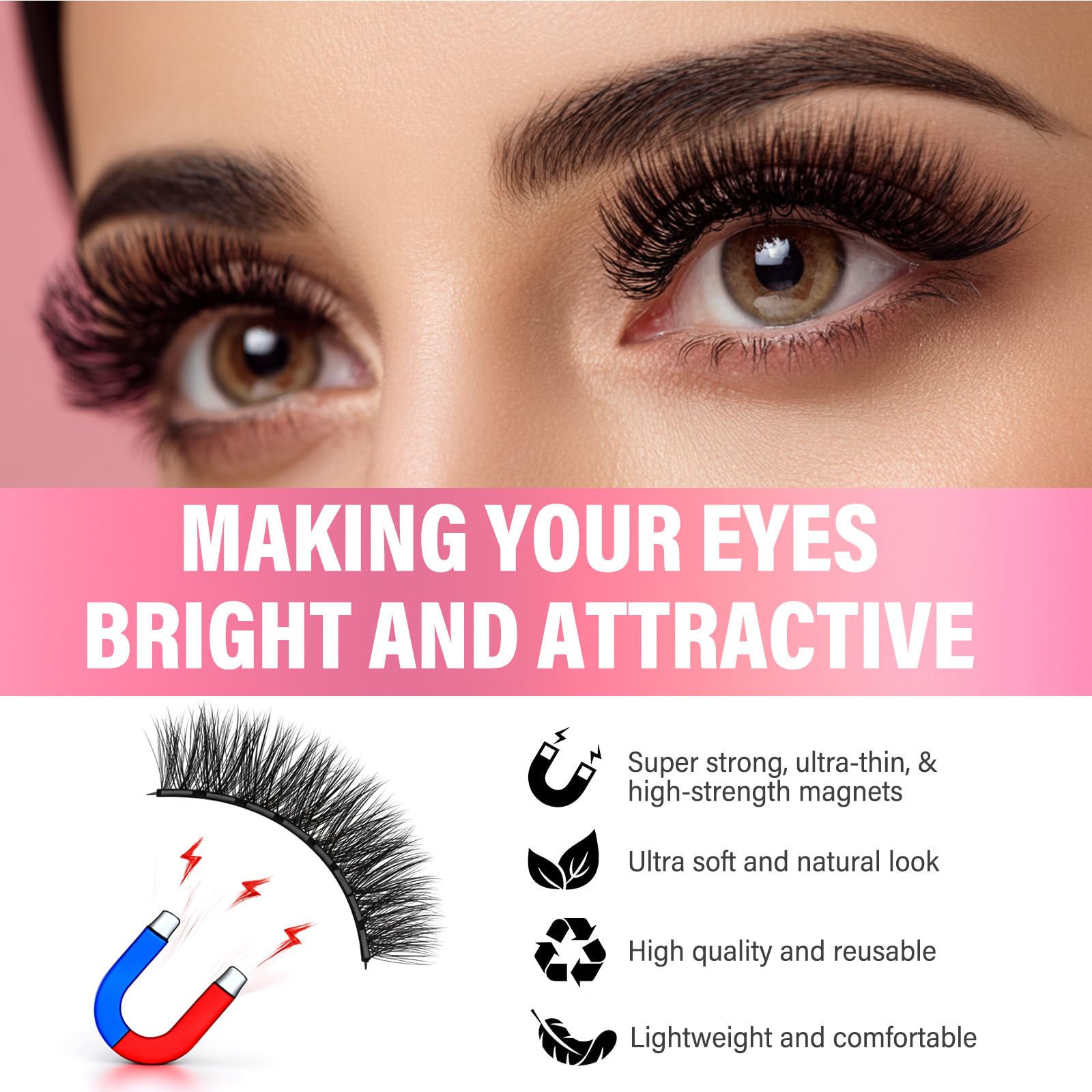 AiRunTech Magnetic Eyelashes Kit – 3D Natural Look, No Glue, Easy Applicator