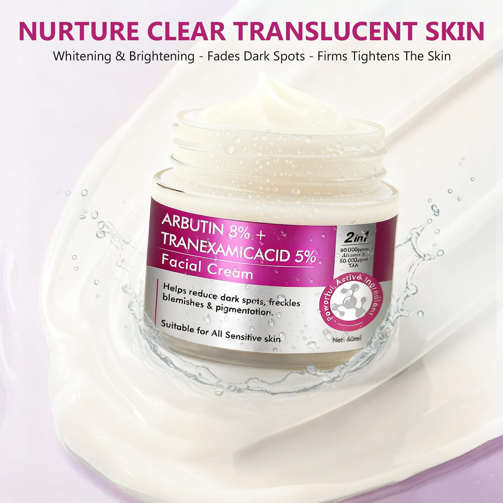 AiRunTech Arbutin 8% + Tranexamic Acid 5% Cream — Fade Dark Spots, Blemishes & Pigmentation, 60ML