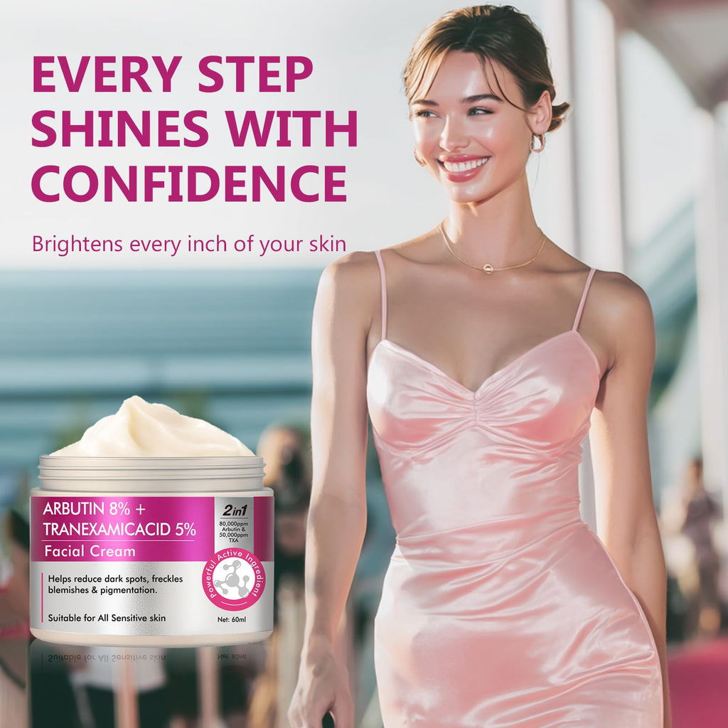 AiRunTech Arbutin 8% + Tranexamic Acid 5% Cream — Fade Dark Spots, Blemishes & Pigmentation, 60ML