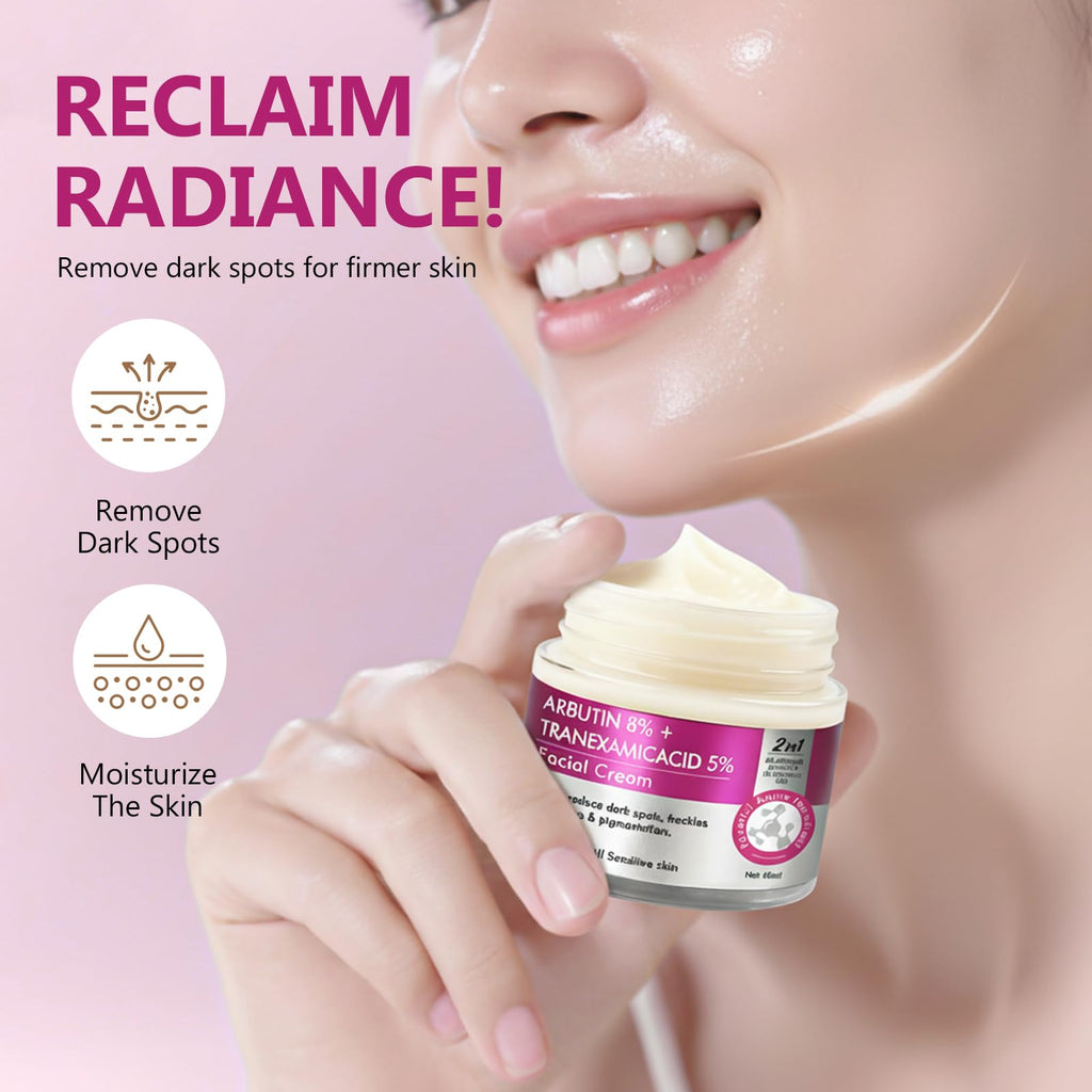 AiRunTech Arbutin 8% + Tranexamic Acid 5% Cream — Fade Dark Spots, Blemishes & Pigmentation, 60ML