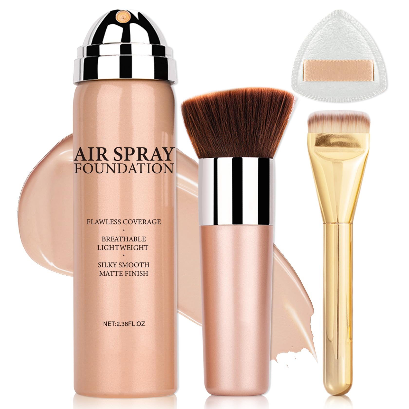 AIUEO Airbrush Foundation Spray for Mature Skin – Lightweight Full Coverage, Natural Matte Finish, Shade 05 Light
