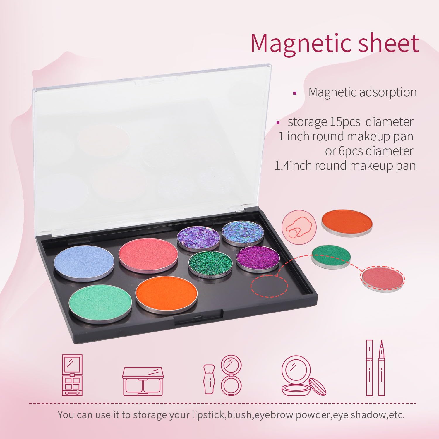 AJLTPA Magnetic Makeup Palette Empty – Clear Top 3-Pack with 60 Adhesive Metal Stickers (5.7 x 4.3 in)