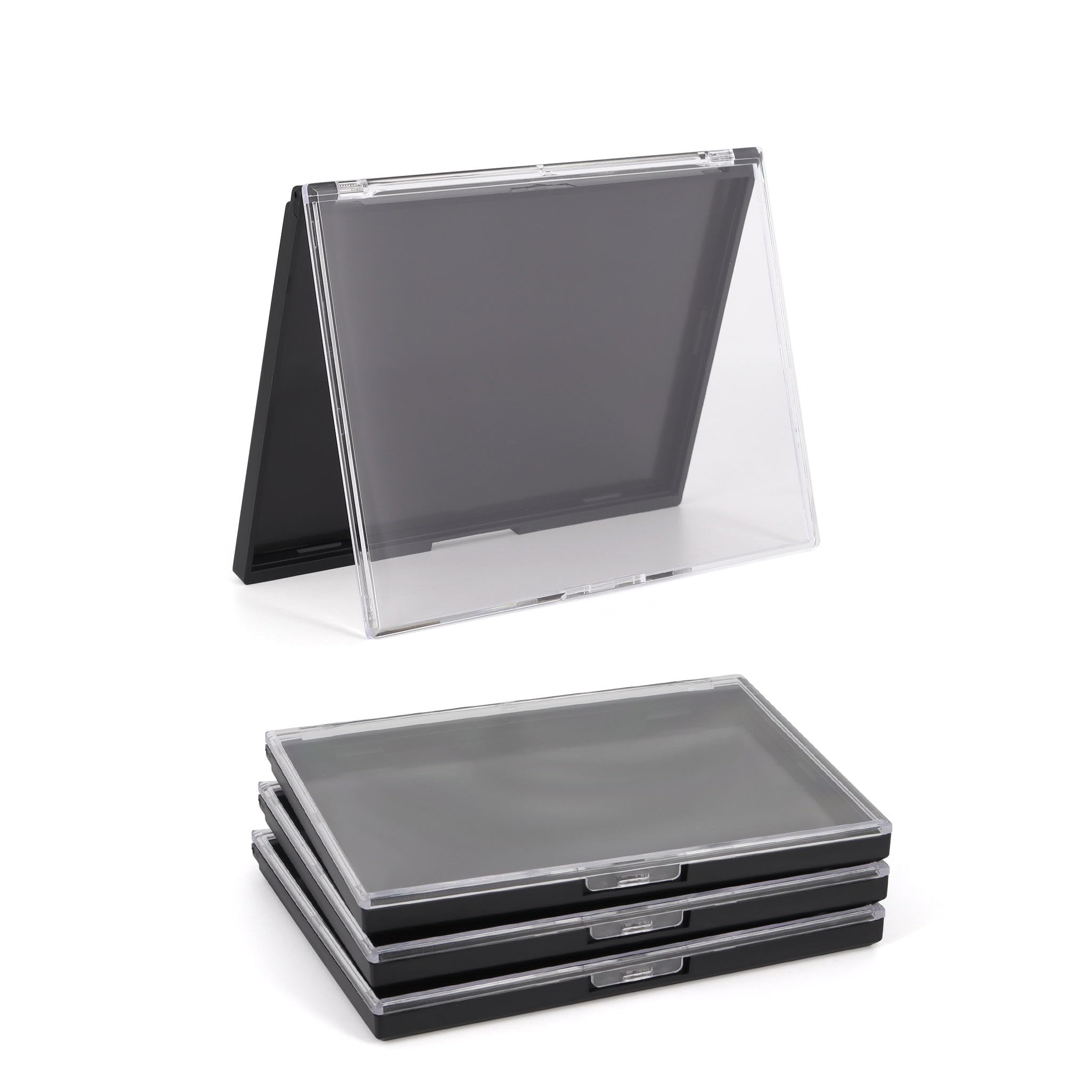 AJLTPA Magnetic Makeup Palette Empty – Clear Top 3-Pack with 60 Adhesive Metal Stickers (5.7 x 4.3 in)