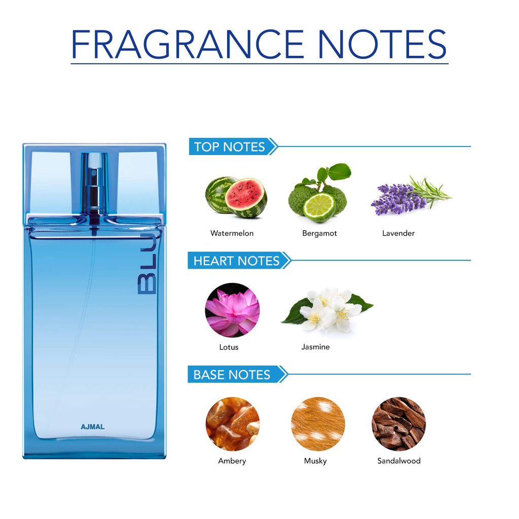 Ajmal Blu Eau de Parfum for Men – Long-Lasting Fresh Aquatic Scent (90 ml)
