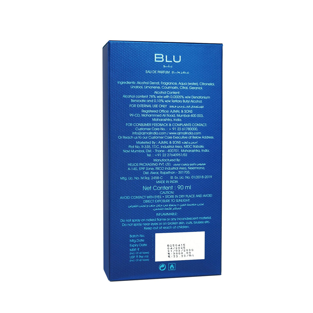 Ajmal Blu Eau de Parfum for Men – Long-Lasting Fresh Aquatic Scent (90 ml)