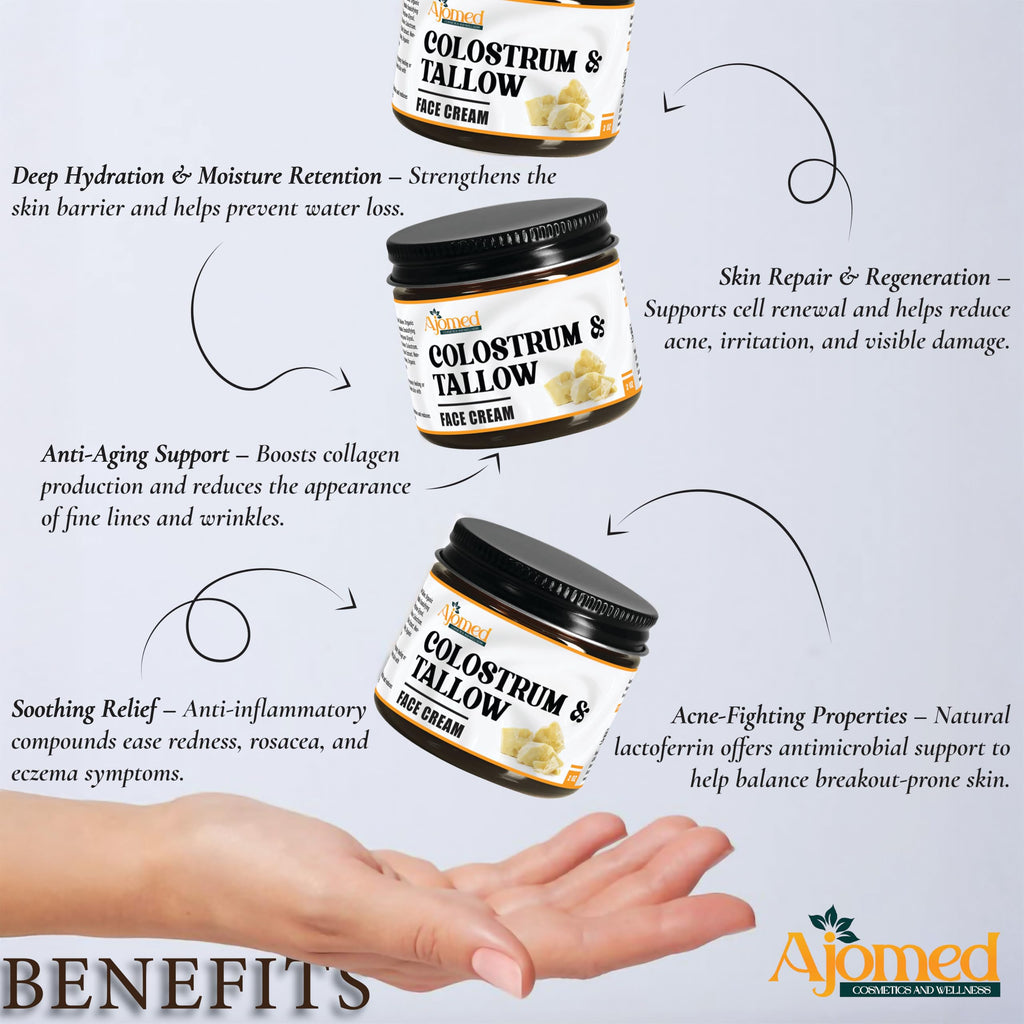 Colostrum & Tallow Face Moisturizer – Dry Skin, Fine Lines & Aging | AJOMED COSMETICS
