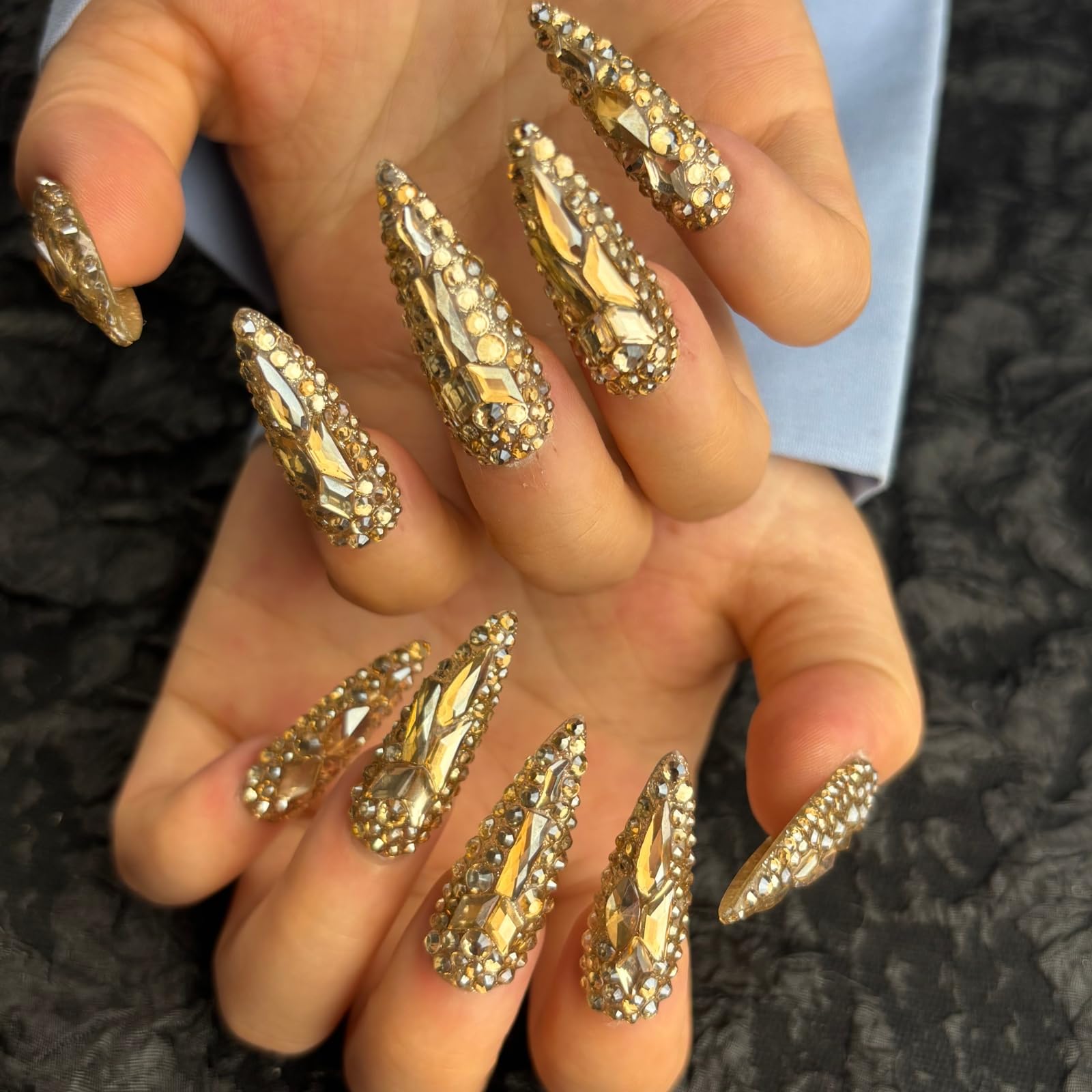 AKA Unicorn Trendy Handmade Press-On Nails – Long Stiletto, 10Pcs Bling Rhinestones
