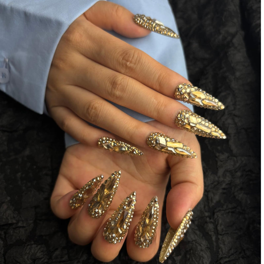 AKA Unicorn Trendy Handmade Press-On Nails – Long Stiletto, 10Pcs Bling Rhinestones