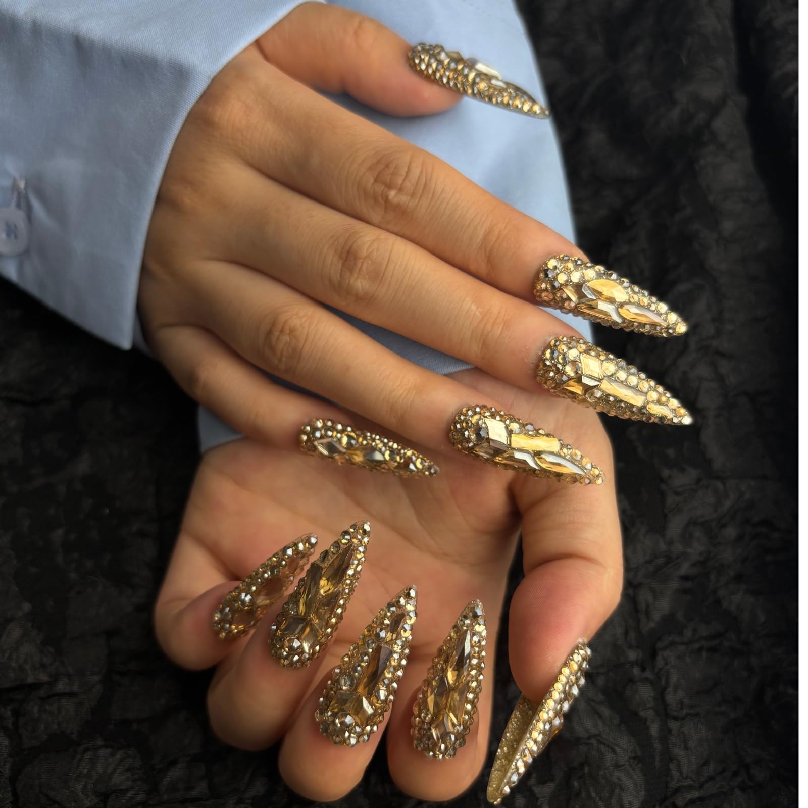 AKA Unicorn Trendy Handmade Press-On Nails – Long Stiletto, 10Pcs Bling Rhinestones
