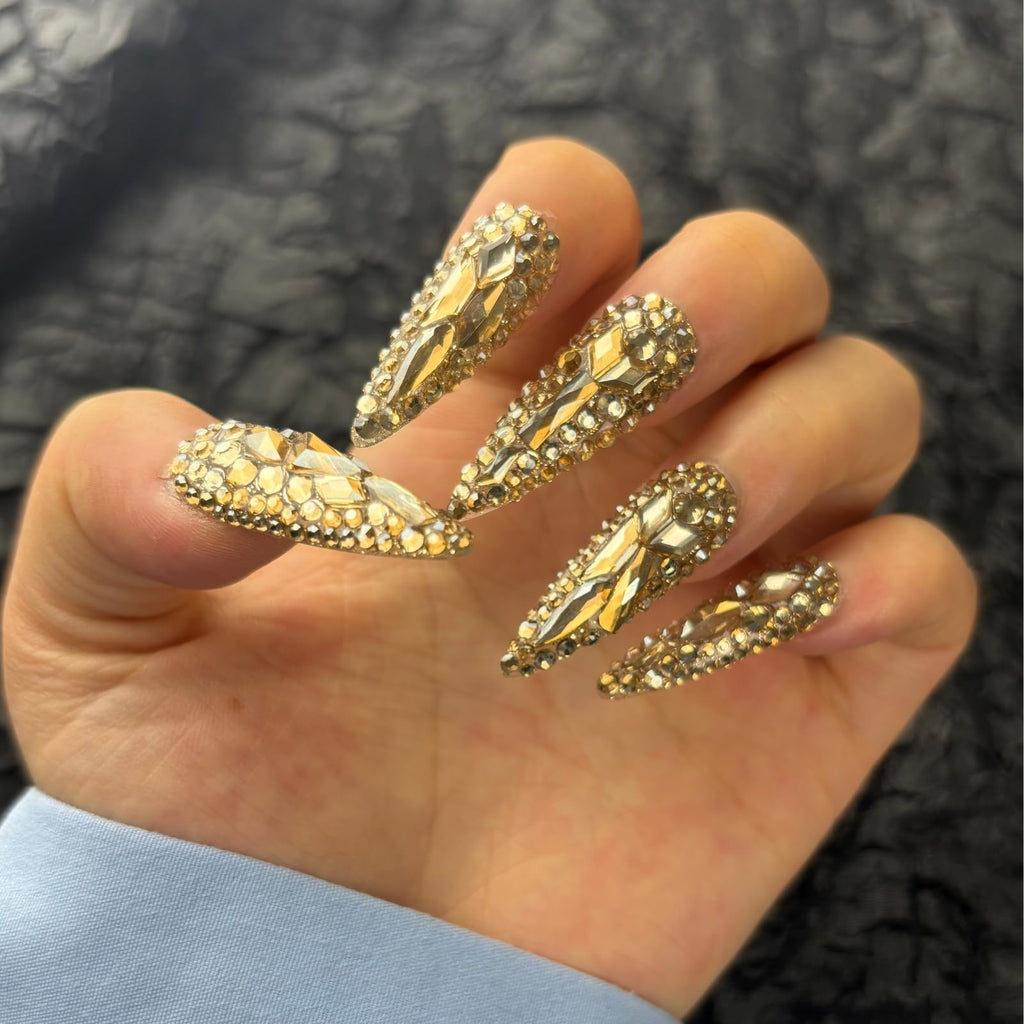AKA Unicorn Trendy Handmade Press-On Nails – Long Stiletto, 10Pcs Bling Rhinestones