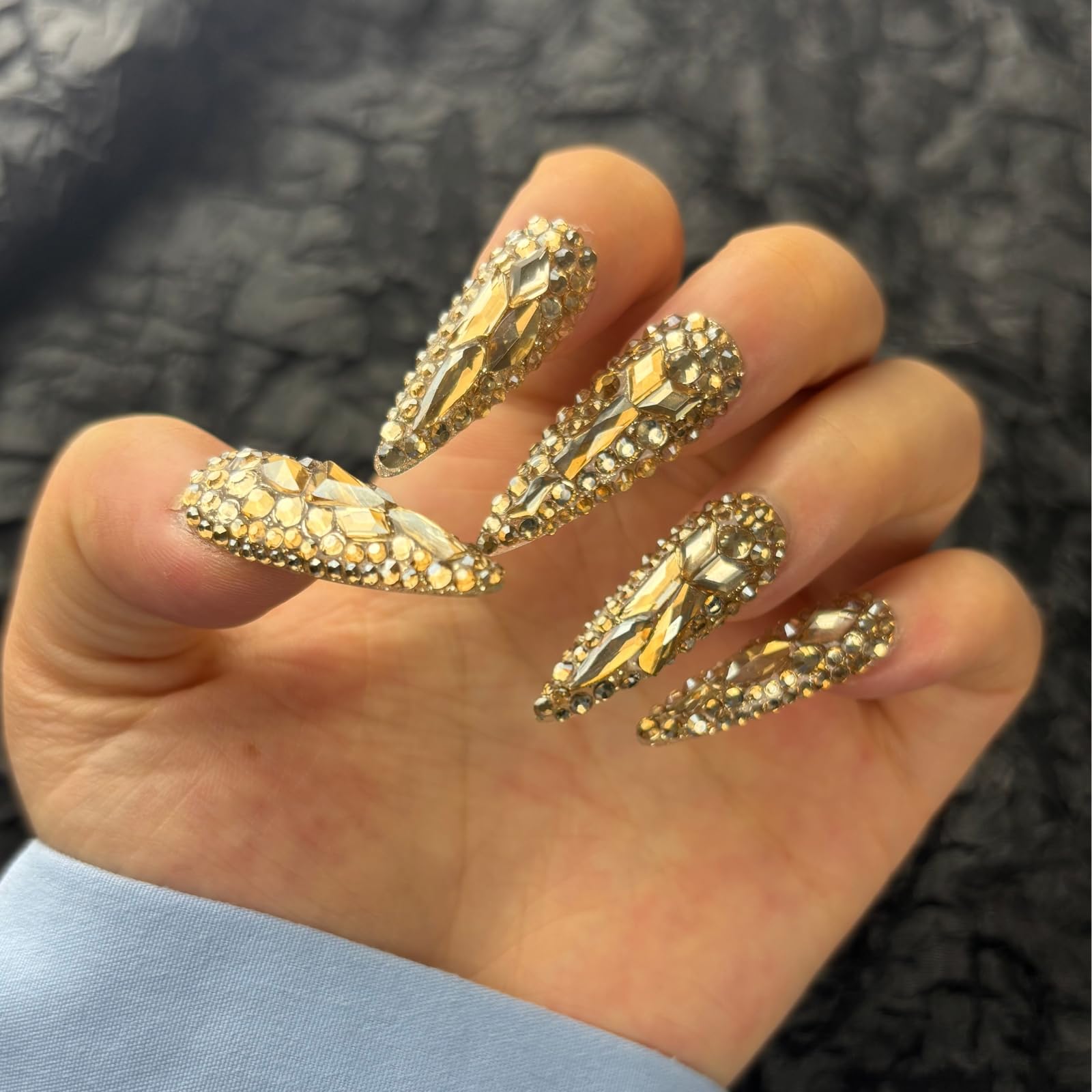 AKA Unicorn Trendy Handmade Press-On Nails – Long Stiletto, 10Pcs Bling Rhinestones