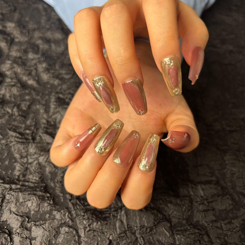 AKA Unicorn Dark Red Press On Nails – Cat Eyes Design, Medium Long Square, Gift
