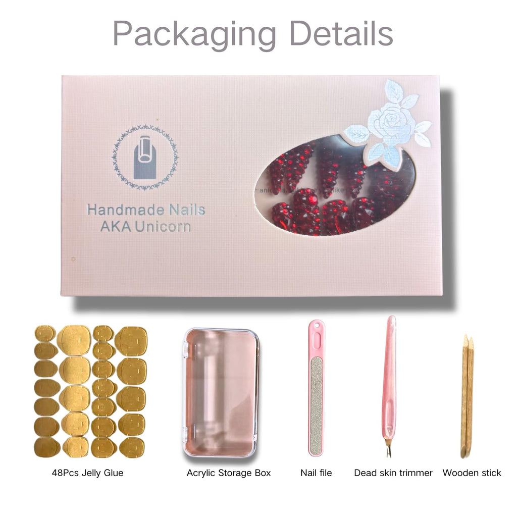 AKA Unicorn Trendy Handmade Press On French Nails Medium Almond 10Pcs with 3D Pearl Design – Clip On Nails for Women Gift