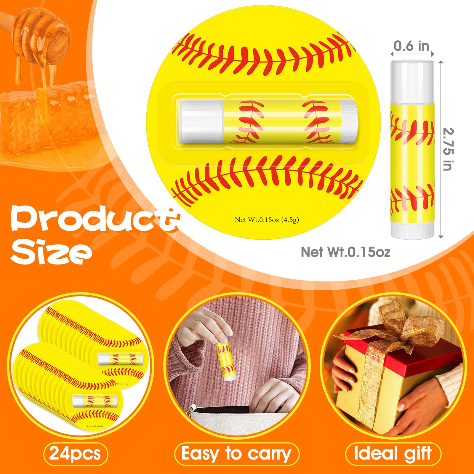AKAIXI 24-Pack Softball Chapstick – Beeswax Lip Balm with Vanilla Flavor